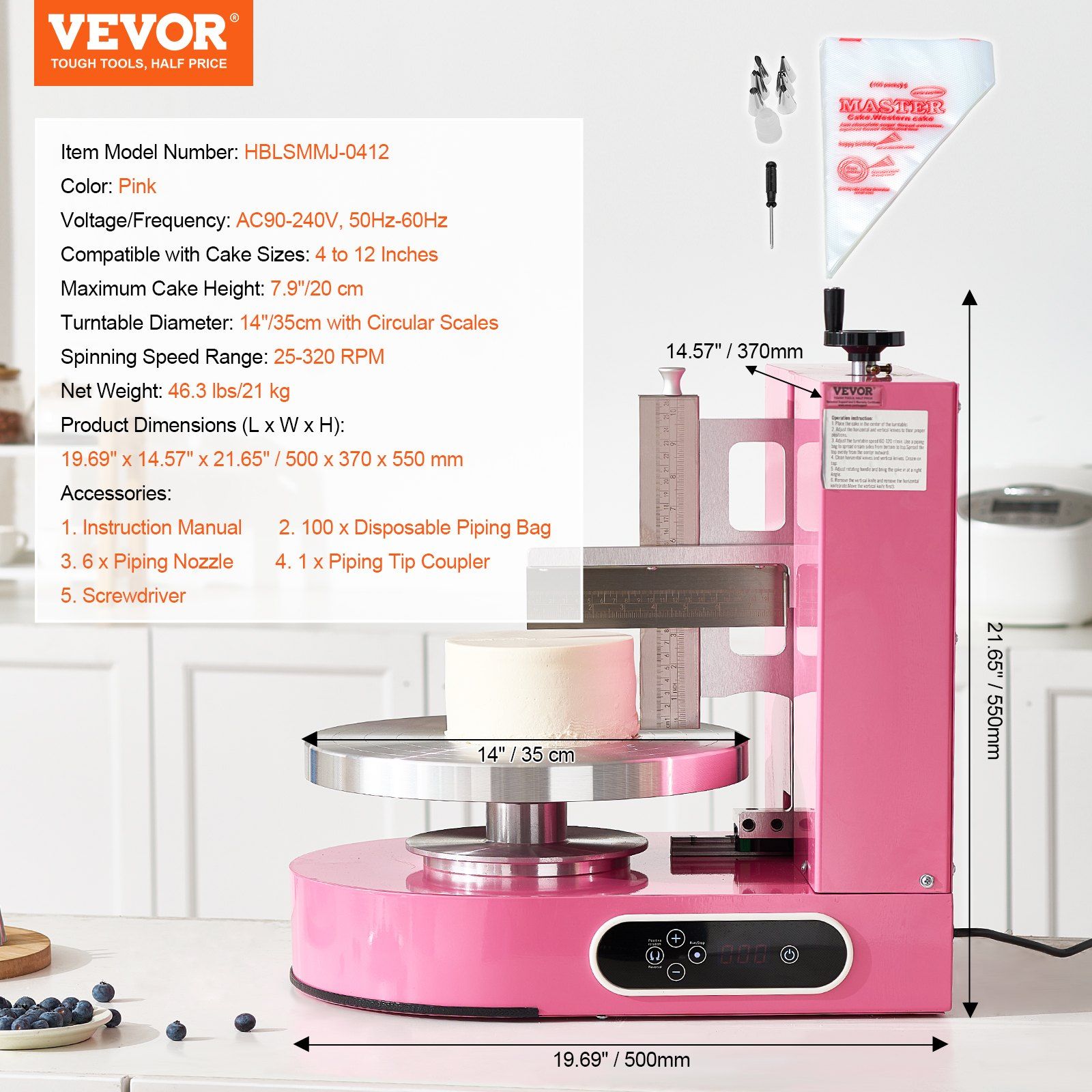 Cake Decorating Machine, Cake Cream Spreading Coating Smearing Machine, Low Noise Cake Frosting Machine, Turntable with Adjustable Scraper, for 4
