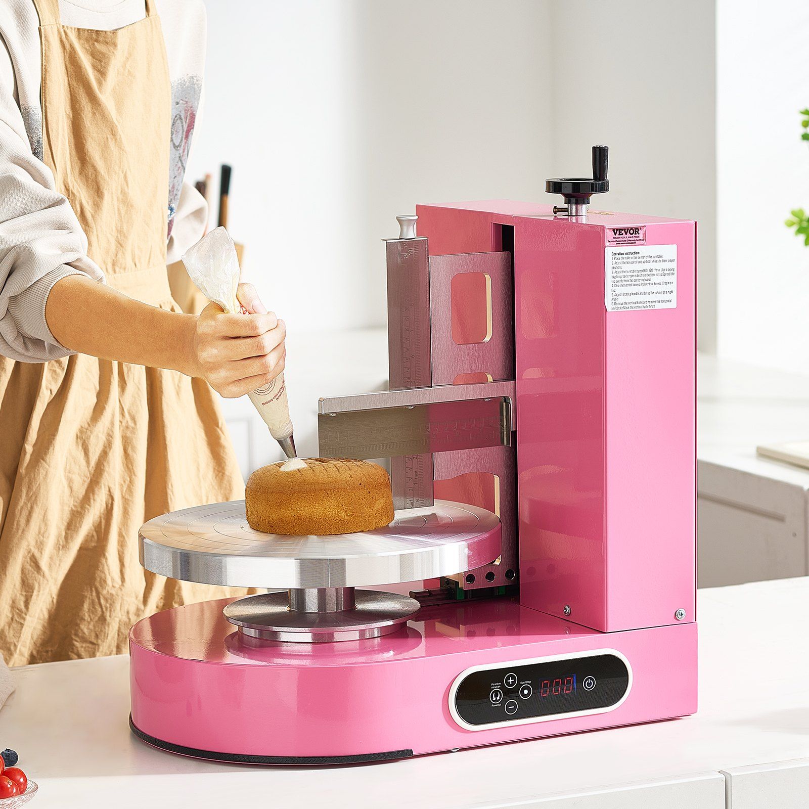 Cake Decorating Machine, Cake Cream Spreading Coating Smearing Machine, Low Noise Cake Frosting Machine, Turntable with Adjustable Scraper, for 4