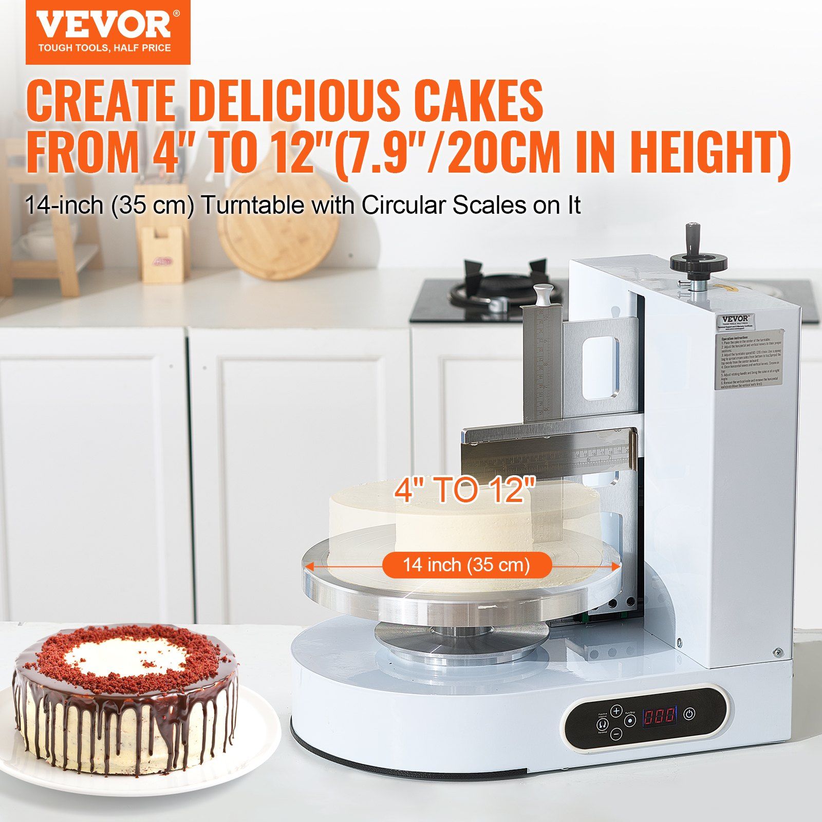 Cake Decorating Machine, Cake Cream Spreading Coating Smearing Machine, Low Noise Cake Frosting Machine, Turntable with Adjustable Scraper, for 4