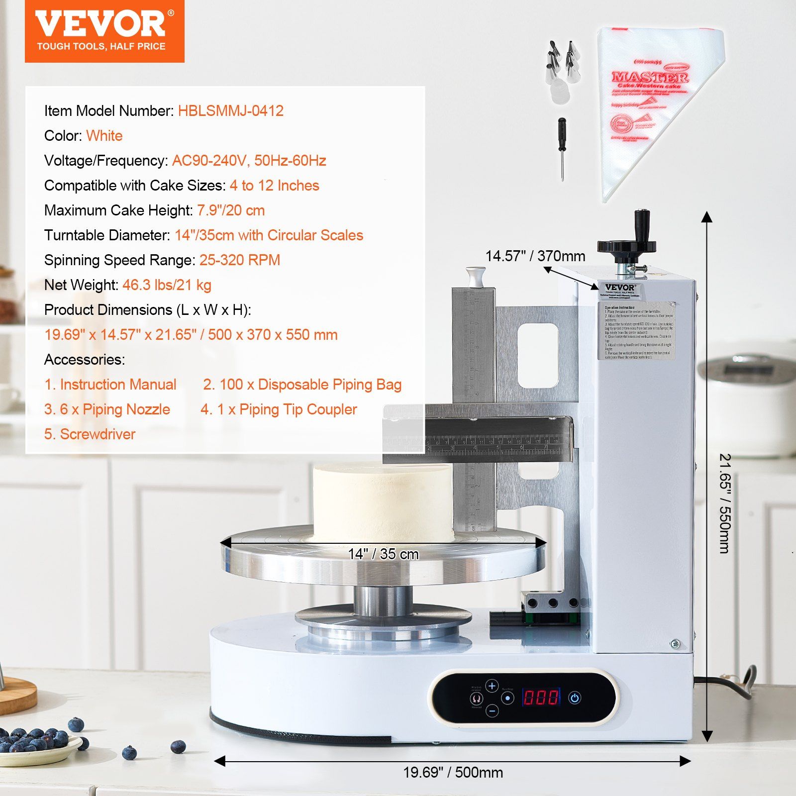 Cake Decorating Machine, Cake Cream Spreading Coating Smearing Machine, Low Noise Cake Frosting Machine, Turntable with Adjustable Scraper, for 4