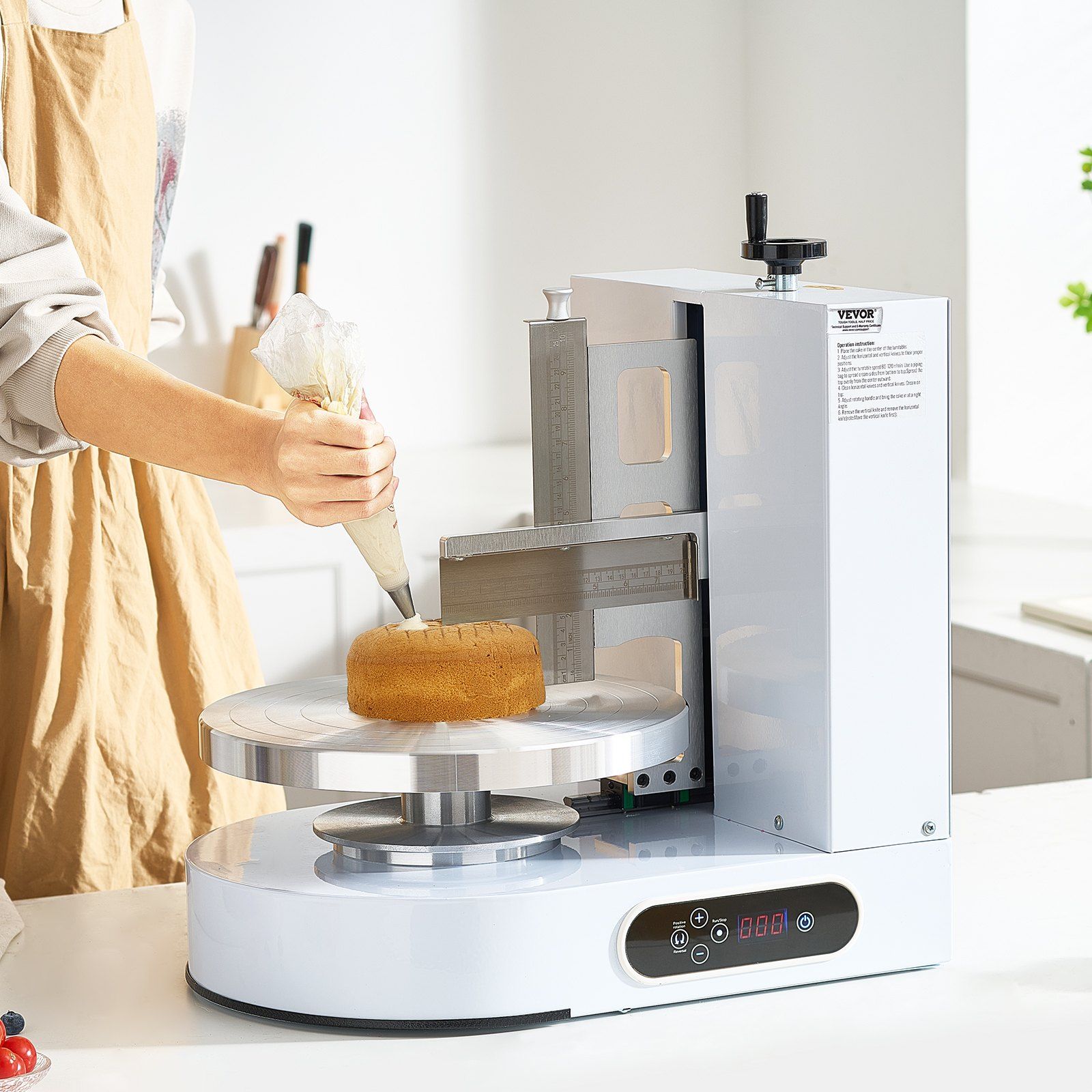 Cake Decorating Machine, Cake Cream Spreading Coating Smearing Machine, Low Noise Cake Frosting Machine, Turntable with Adjustable Scraper, for 4