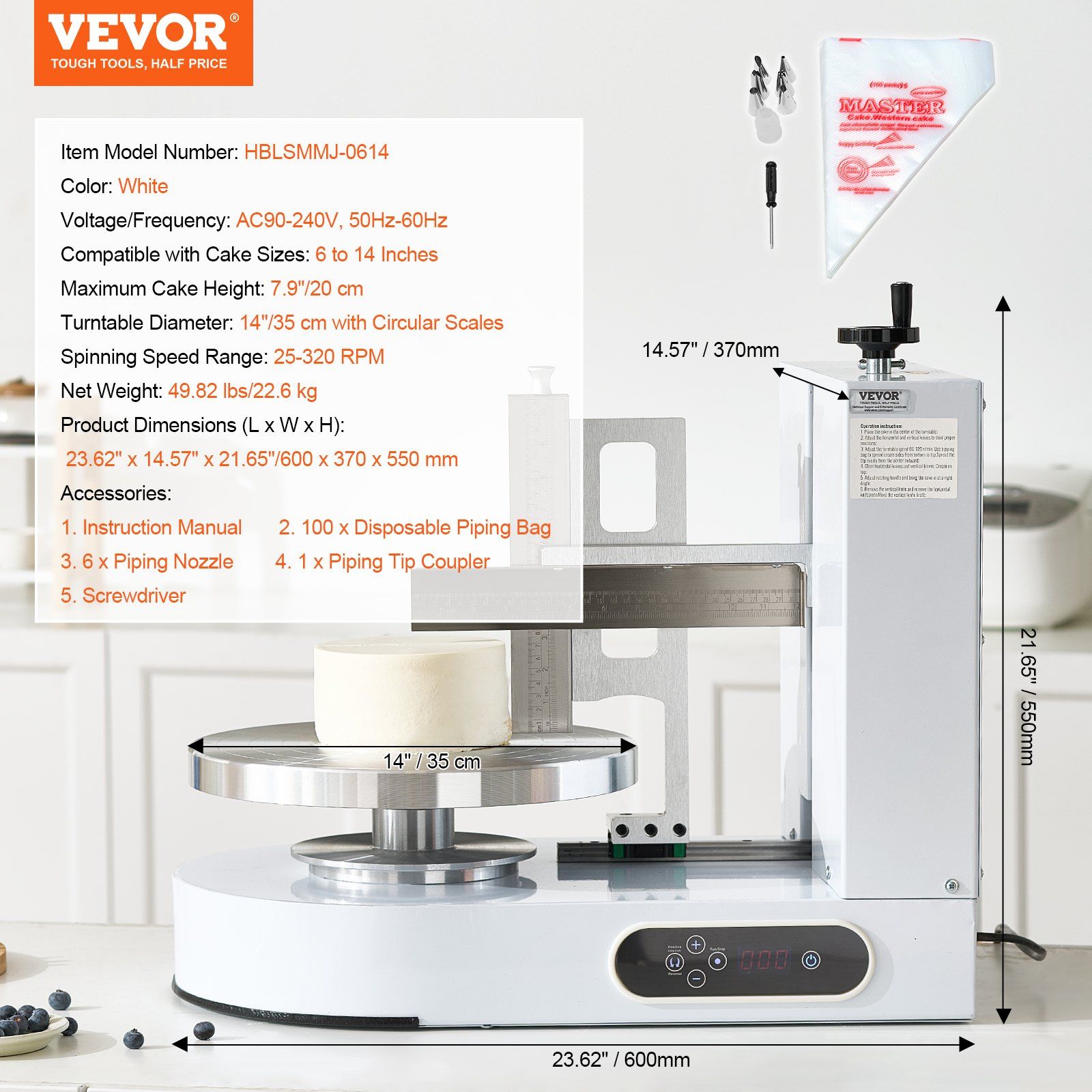 Cake Decorating Machine, Cake Cream Spreading Coating Smearing Machine, Low Noise Cake Frosting Machine, Turntable with Adjustable Scraper, for 6