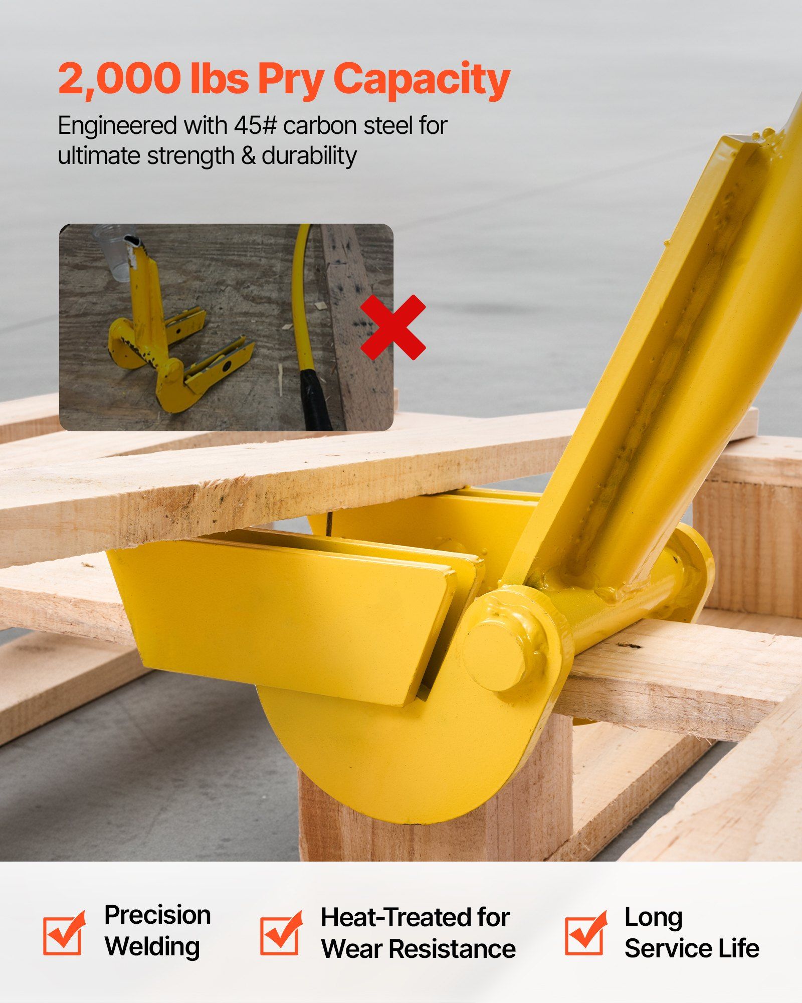 Pallet Buster Tool, 1 m Carbon Steel Handle Wrecking Pry Bar, 907 kg Weight Capacity, Heavy Duty Deck Board Removal Tool, Breaker Bar for Flooring, Framing, Roofing, Trim, Drywall - Image 3