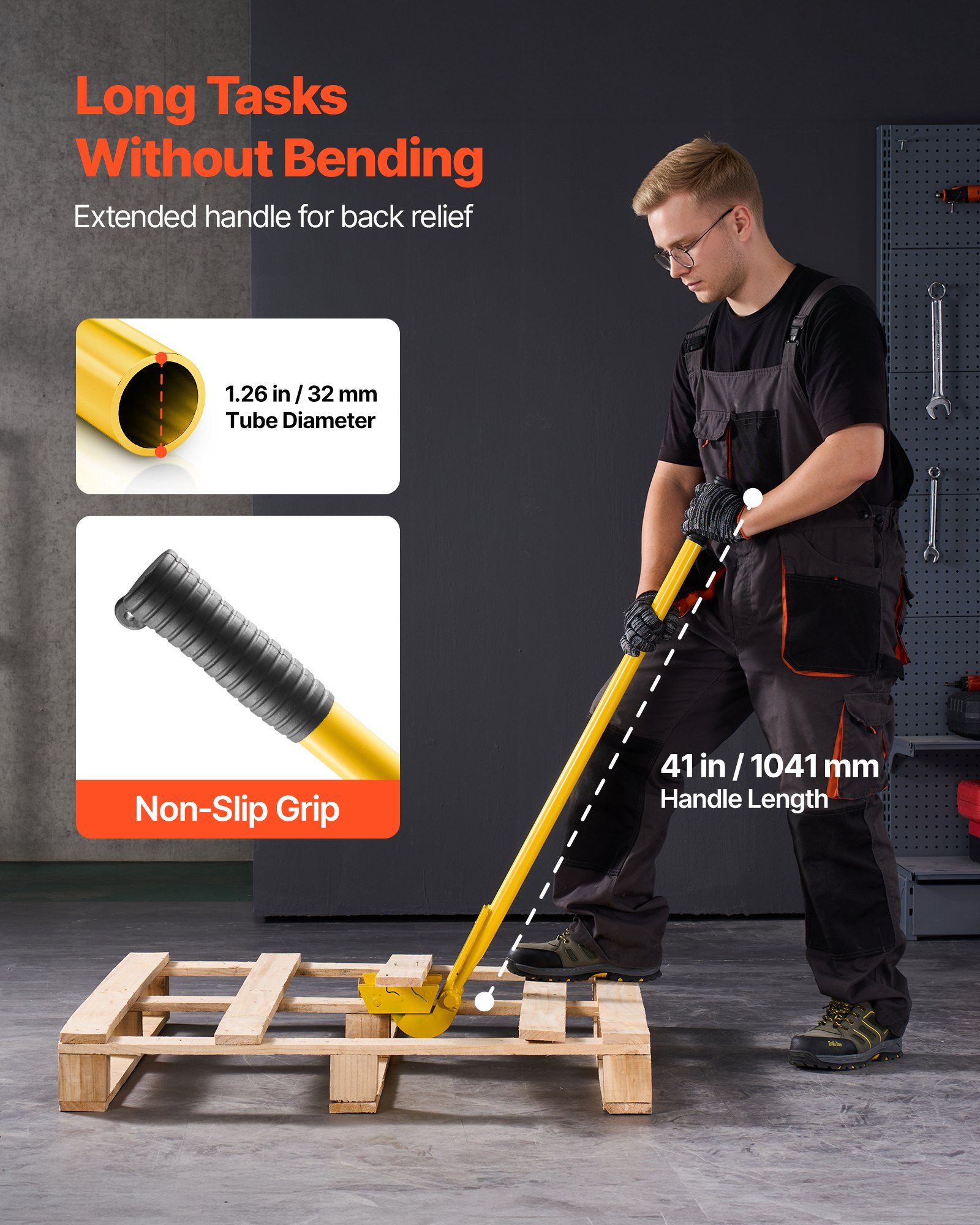 Pallet Buster Tool, 1 m Carbon Steel Handle Wrecking Pry Bar, 907 kg Weight Capacity, Heavy Duty Deck Board Removal Tool, Breaker Bar for Flooring, Framing, Roofing, Trim, Drywall - Image 5