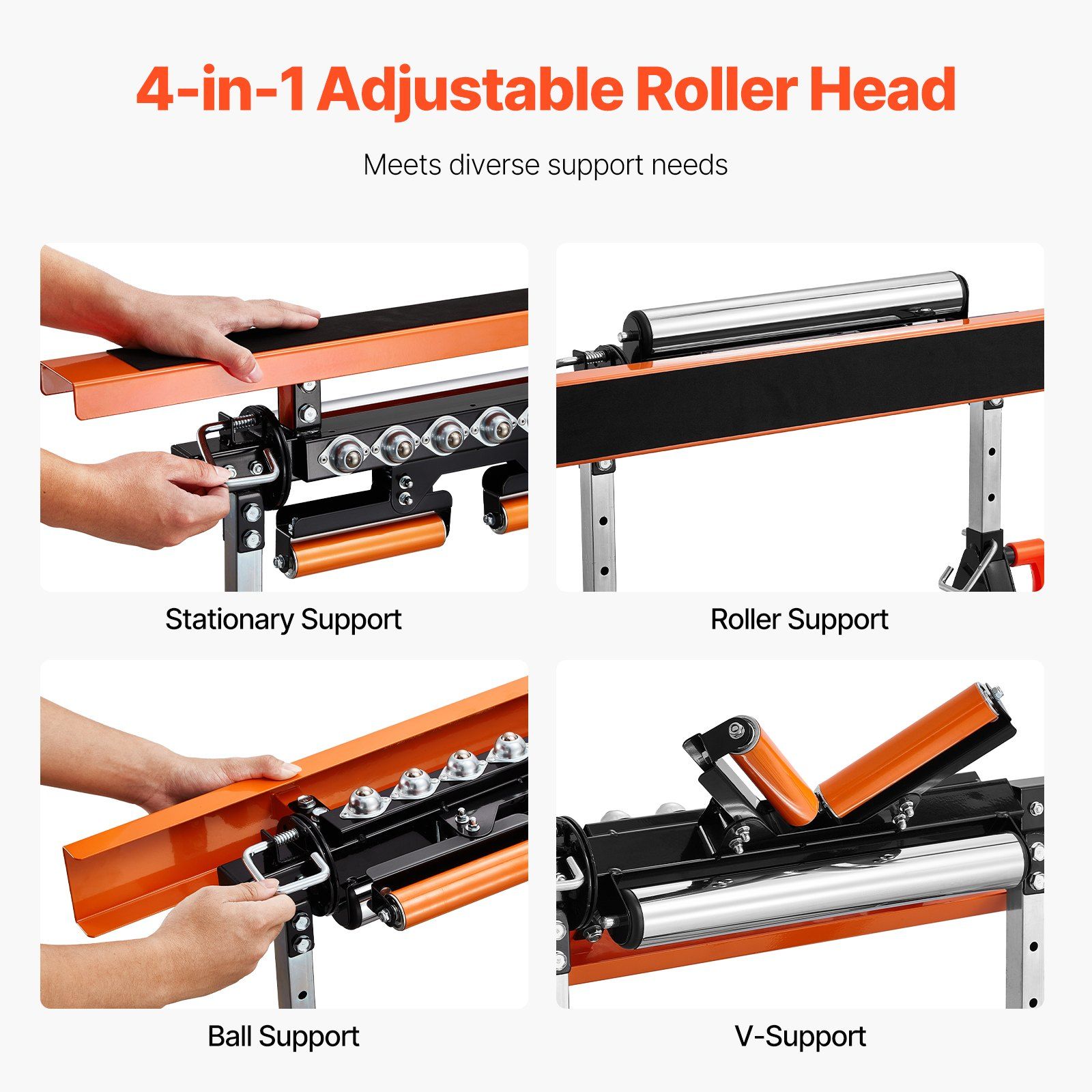 4-in-1 Roller Stand, 220 kg Load Capacity, 838.2-1270 mm Adjustable Height, Folding Heavy Duty with Rack & Multi-directional Roller Head, for Table Saw Outfeed Woodworking Extension Support - Image 4