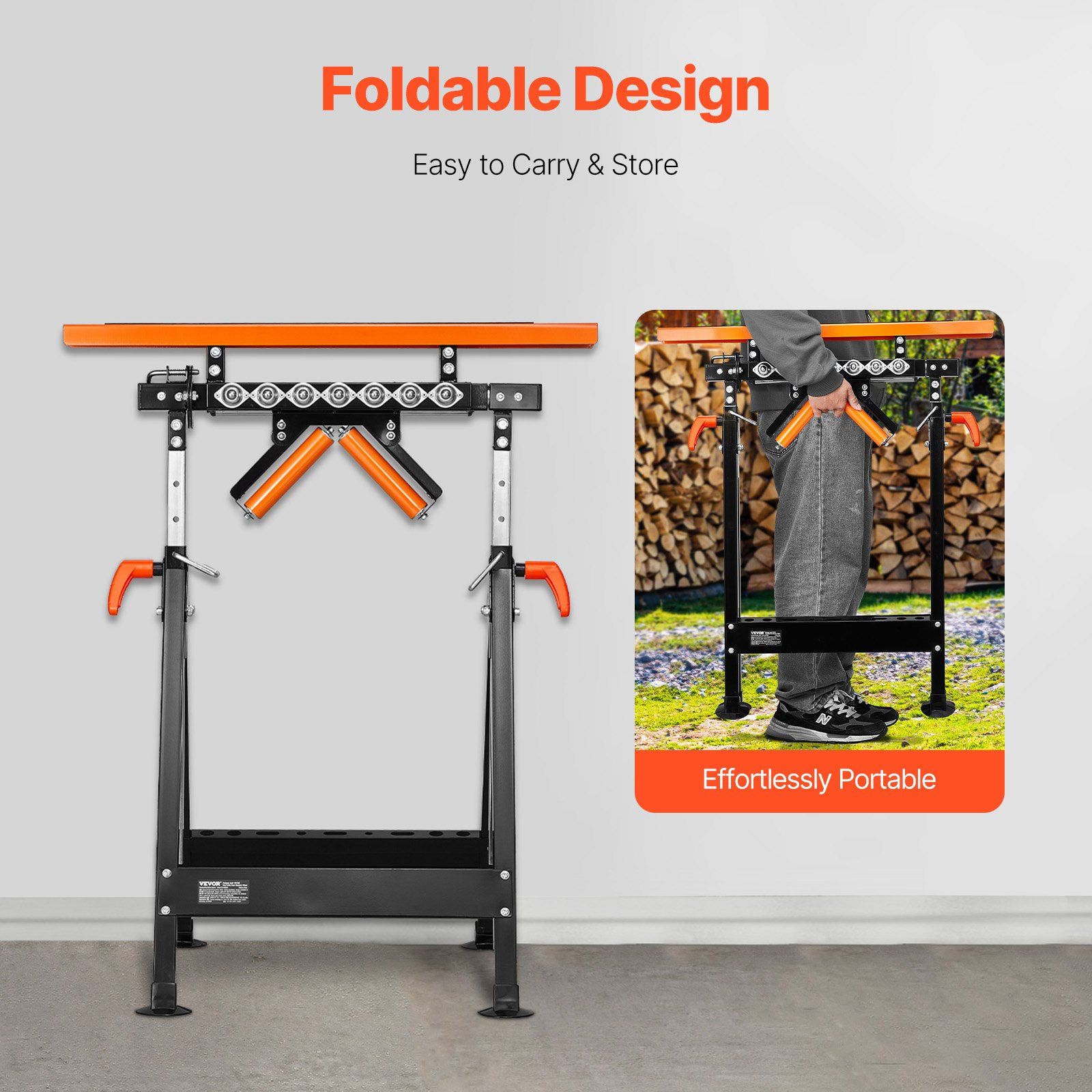 4-in-1 Roller Stand, 220 kg Load Capacity, 838.2-1270 mm Adjustable Height, Folding Heavy Duty with Rack & Multi-directional Roller Head, for Table Saw Outfeed Woodworking Extension Support - Image 5
