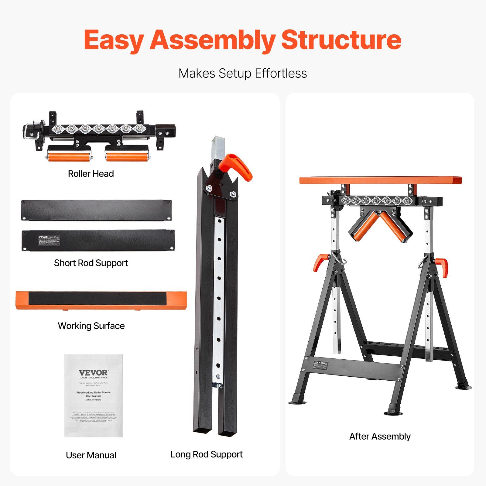 4-in-1 Roller Stand, 220 kg Load Capacity, 838.2-1270 mm Adjustable Height, Folding Heavy Duty with Rack & Multi-directional Roller Head, for Table Saw Outfeed Woodworking Extension Support - Image 6