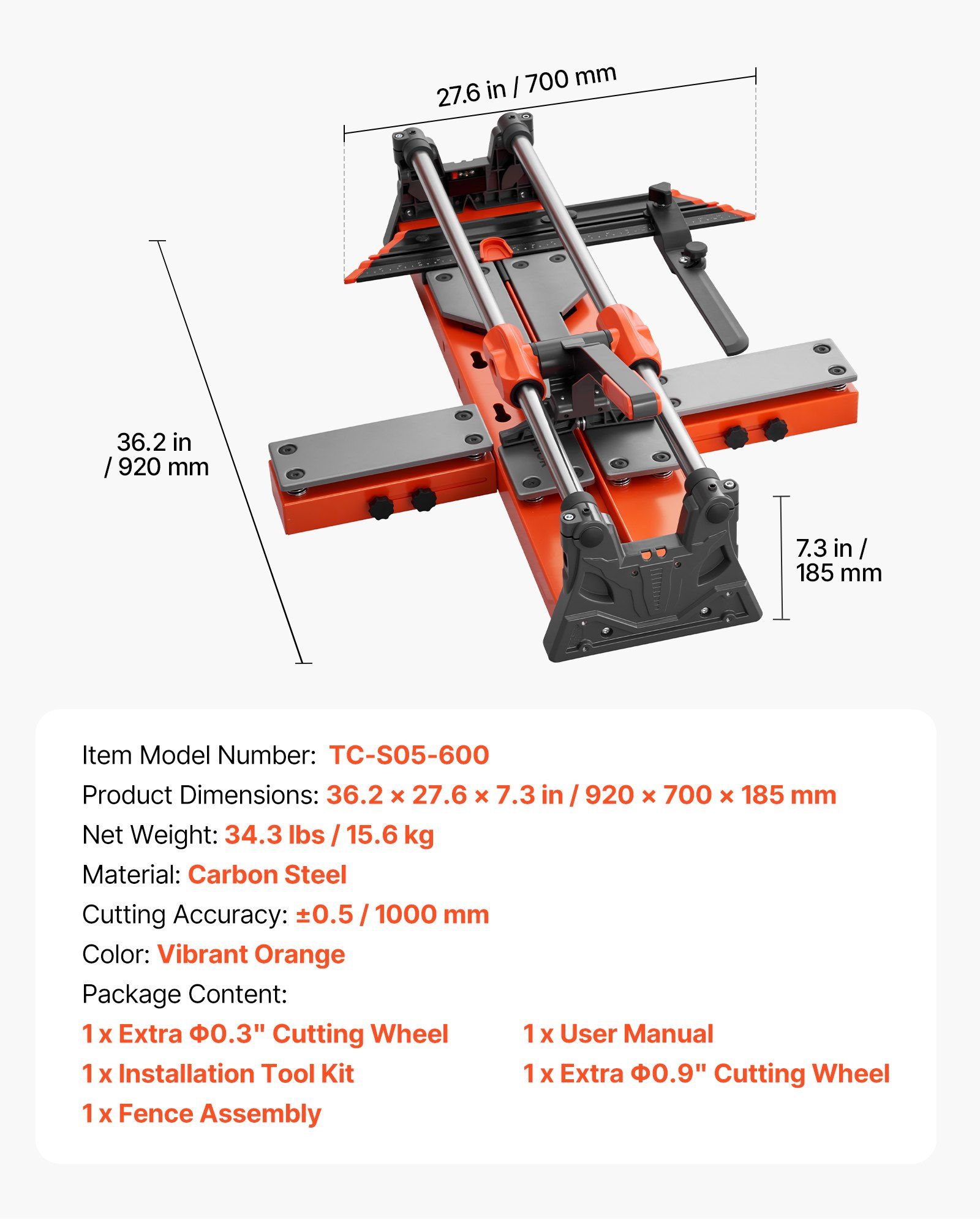 600 mm Manual Tile Cutter, Upgraded Sliding Head Cutting Tool with Spring-Loaded Base, Angle Fence, Tungsten Carbide Cutting Wheel, Alignment Guide, for DIY Pros, Ceramic, Floor & Wall Tiles - Image 7