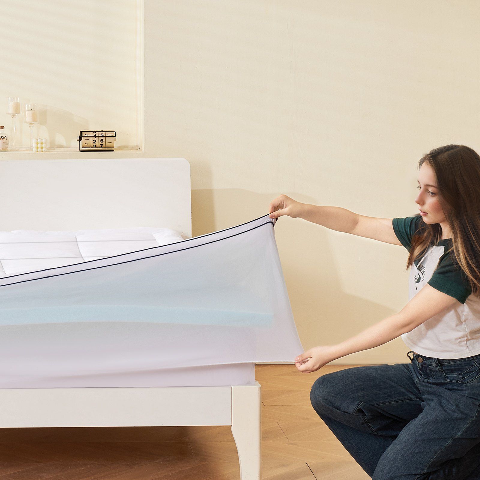 Mattress Topper, Queen Size, 76.2 mm Thickness, Memory Foam, Fiber Fill, Detachable & Washable, Ergonomically Designed for Pressure Relief, Comfortable Cooling & Breathable, for Hot Sleepers - Image 8