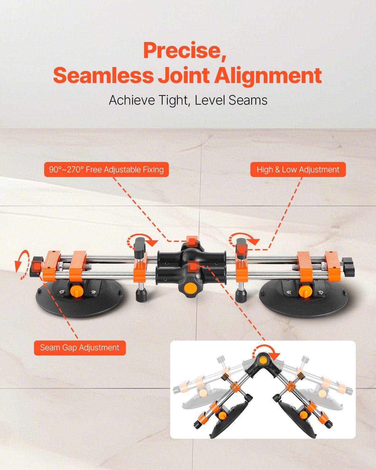 Seamless Seam Setter, 2 Packs Granite Seam Setter with 6 in Vacuum Suction Cups, Seam Joiner for Seam Joining & Leveling, 90°-120° Adjustable, Countertop Installation Tool for Tile Marble Slab - Image 3