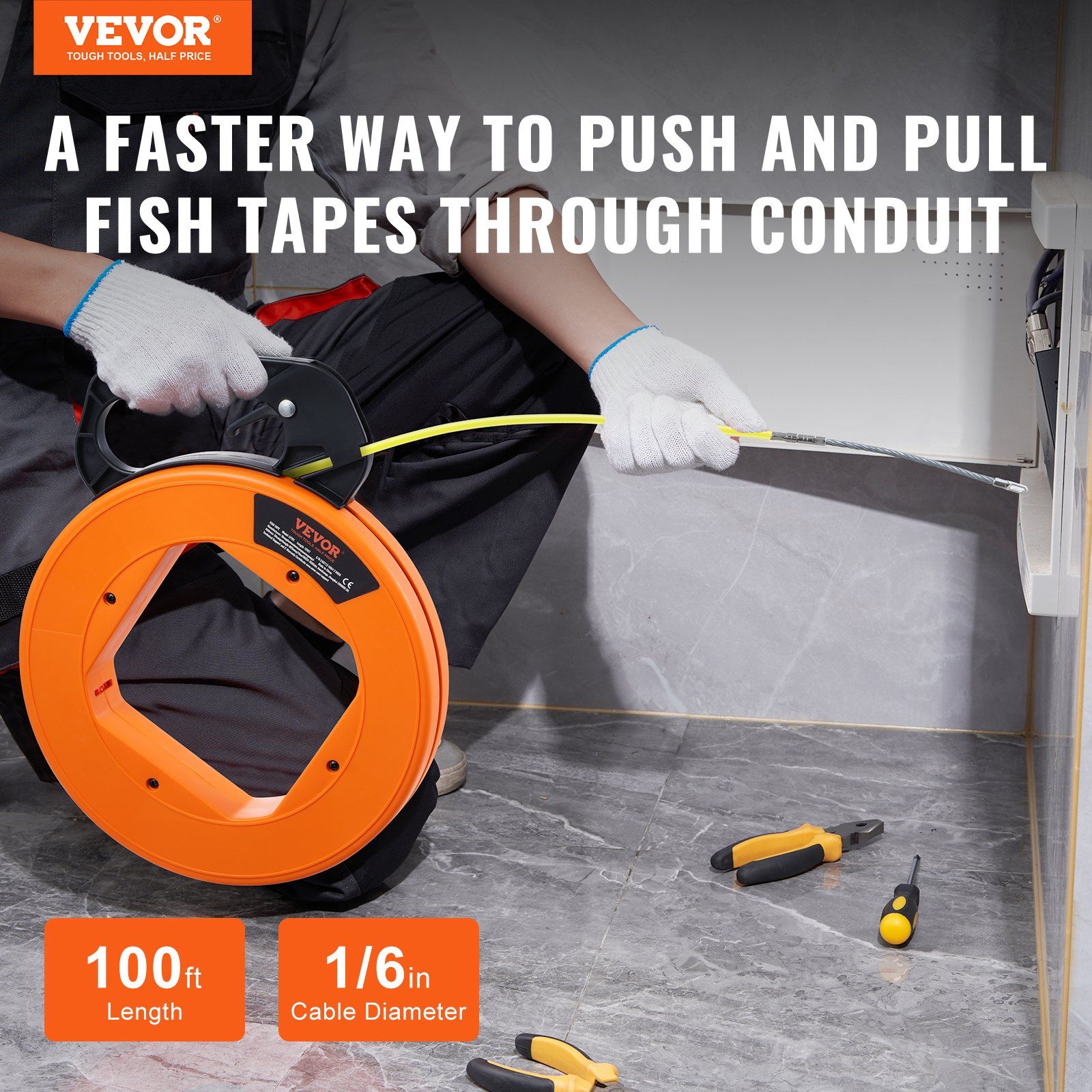 Fish Tape, 30.5 m, 4.2 mm, Fiberglass Wire Puller with Optimized Housing and Handle, Easy-to-Use Cable Puller Tool, Flexible Wire Fishing Tools for Wall and Electrical Conduit, Non-Conductive - Image 2