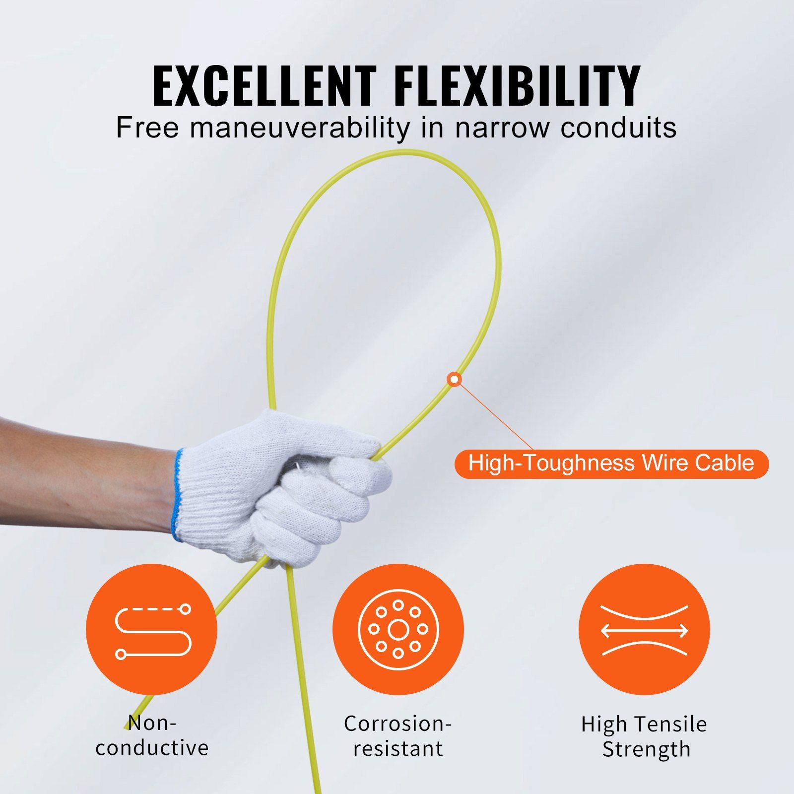 Fish Tape, 30.5 m, 4.2 mm, Fiberglass Wire Puller with Optimized Housing and Handle, Easy-to-Use Cable Puller Tool, Flexible Wire Fishing Tools for Wall and Electrical Conduit, Non-Conductive - Image 3