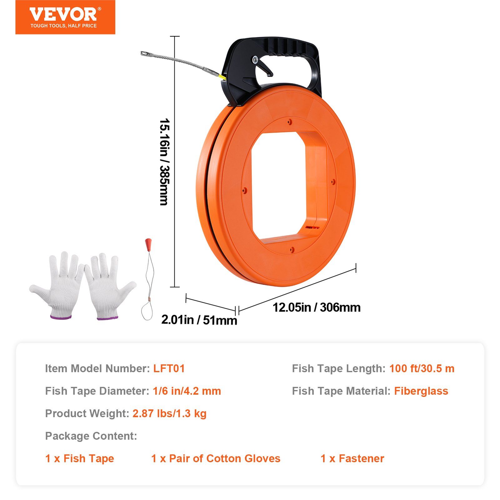 Fish Tape, 30.5 m, 4.2 mm, Fiberglass Wire Puller with Optimized Housing and Handle, Easy-to-Use Cable Puller Tool, Flexible Wire Fishing Tools for Wall and Electrical Conduit, Non-Conductive - Image 7