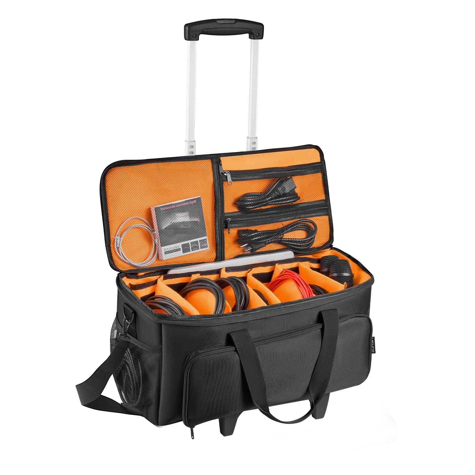Rolling DJ Cable Bag, 1680D, Padded File Gig Bag with Wheels, 6 Detachable Divider, Travel Storage Music Gear Case, for Professional DJ Gear, Musical Instrument and Accessories, Sound Equipment - Image 1