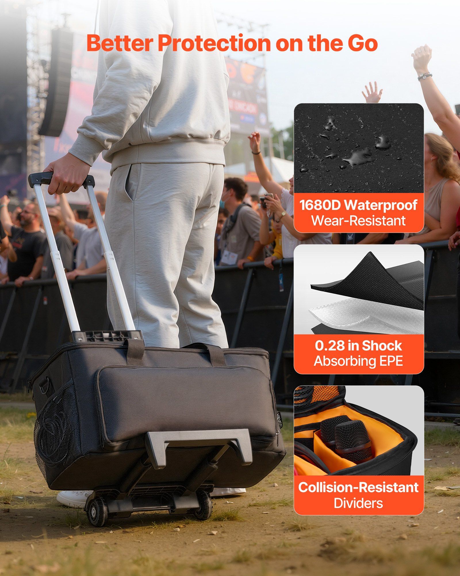 Rolling DJ Cable Bag, 1680D, Padded File Gig Bag with Wheels, 6 Detachable Divider, Travel Storage Music Gear Case, for Professional DJ Gear, Musical Instrument and Accessories, Sound Equipment - Image 3
