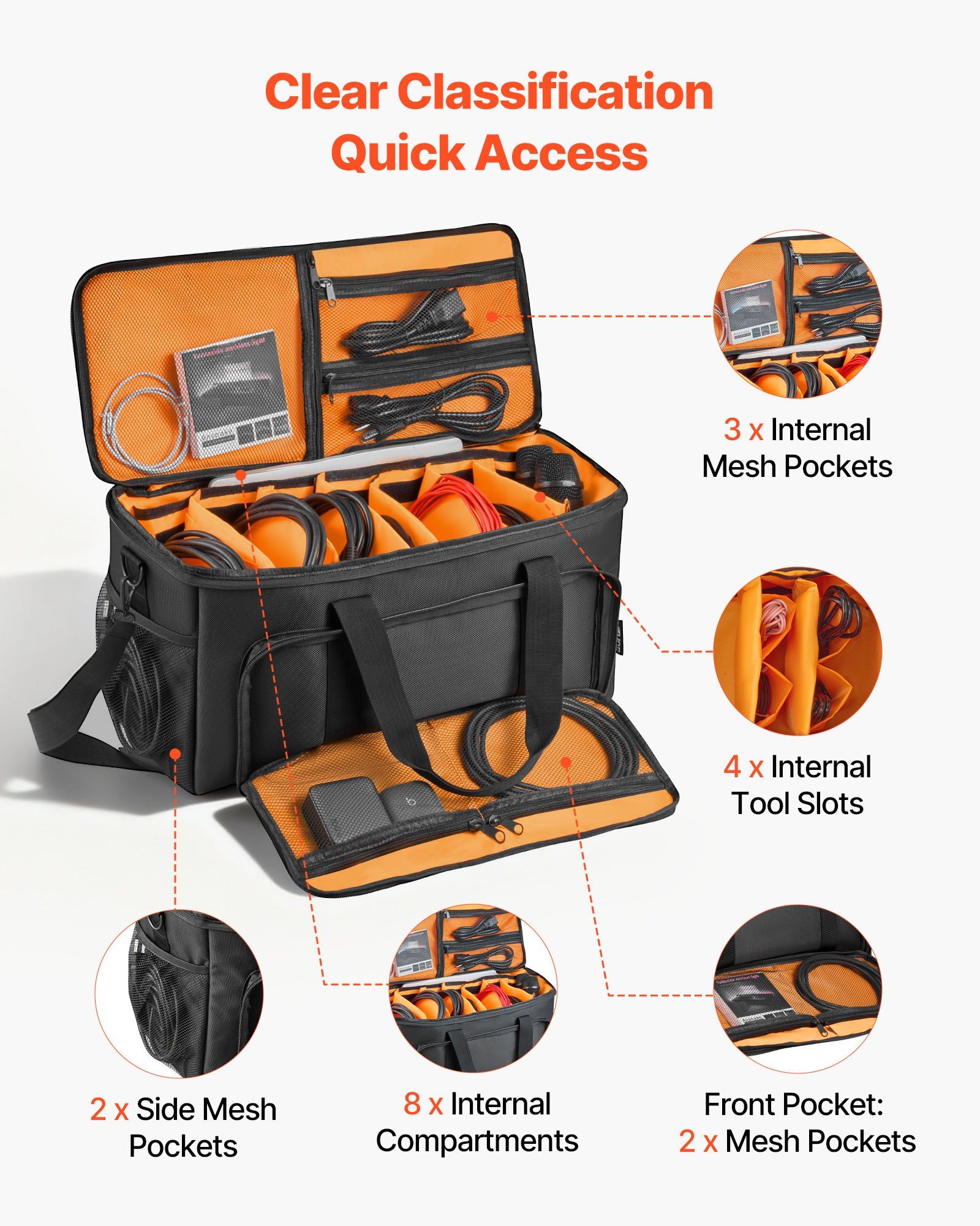 Rolling DJ Cable Bag, 1680D, Padded File Gig Bag with Wheels, 6 Detachable Divider, Travel Storage Music Gear Case, for Professional DJ Gear, Musical Instrument and Accessories, Sound Equipment - Image 4