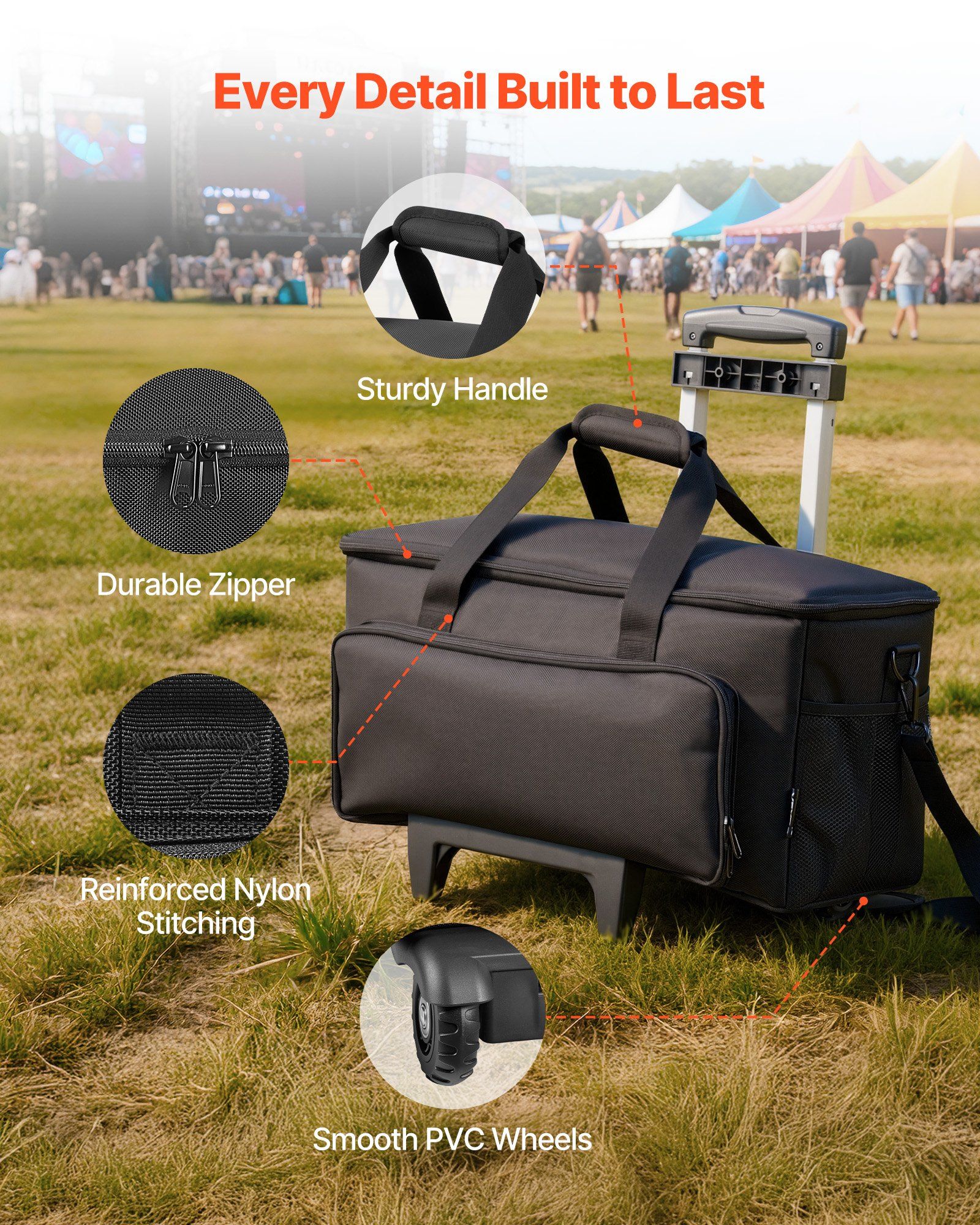 Rolling DJ Cable Bag, 1680D, Padded File Gig Bag with Wheels, 6 Detachable Divider, Travel Storage Music Gear Case, for Professional DJ Gear, Musical Instrument and Accessories, Sound Equipment - Image 6