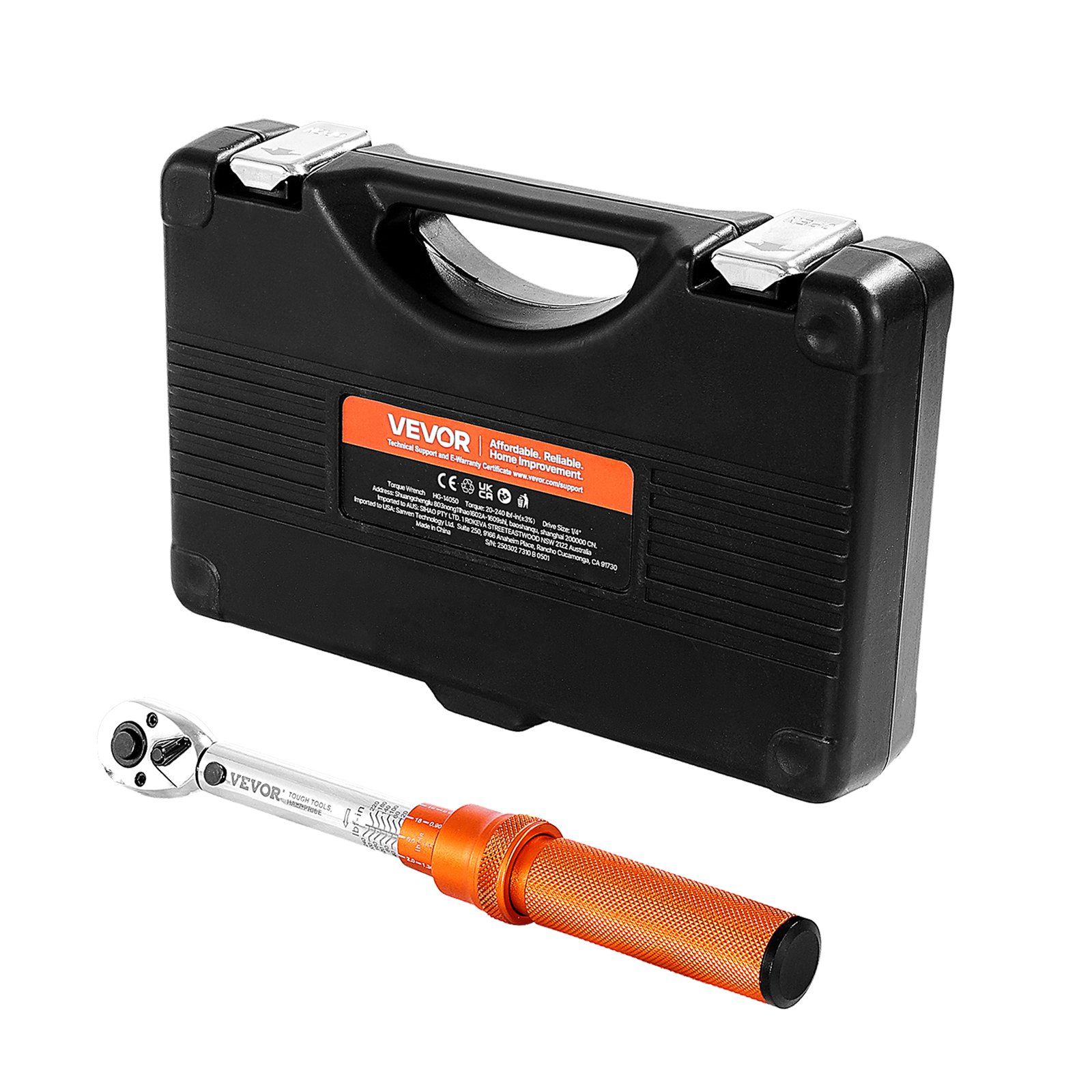 Click Torque Wrench Set, 1/4Inch Drive, 20-240 lbf-in / 2.3-27.1N.m, Dual-direction and Dual Range Scales, 72-Tooth, ±3% High Precision, with Bits, Sockets, Adapters, Extension Bar, Orange - Image 1