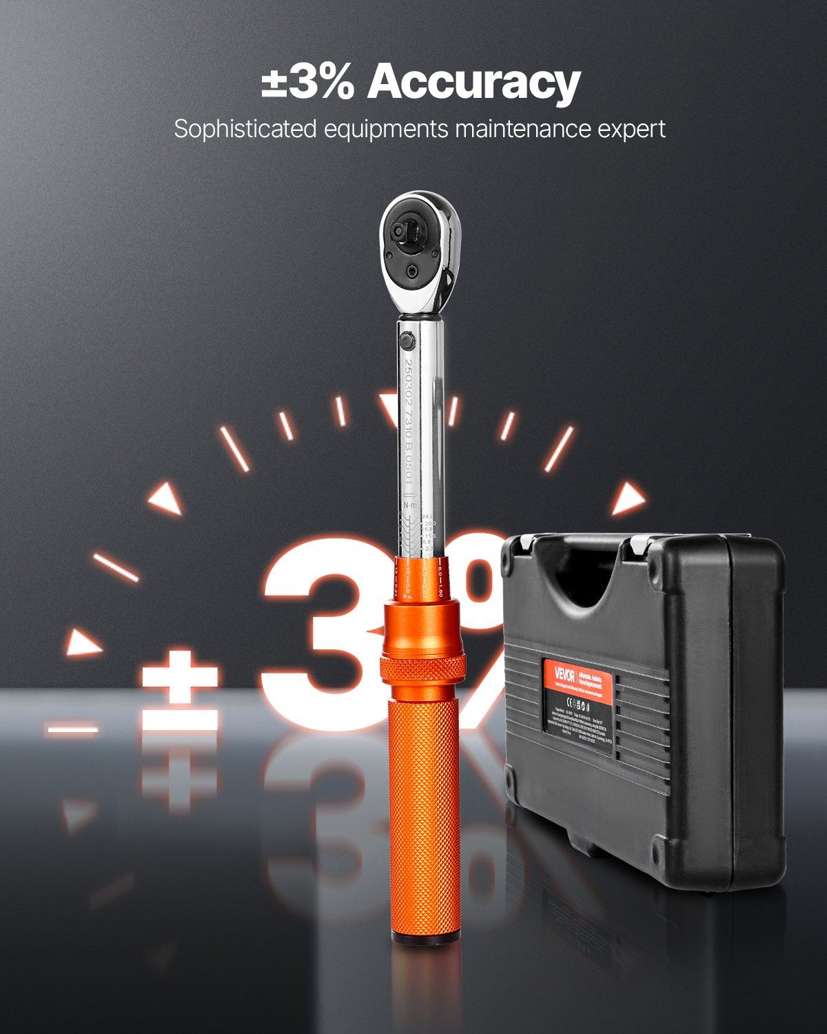 Click Torque Wrench Set, 1/4Inch Drive, 20-240 lbf-in / 2.3-27.1N.m, Dual-direction and Dual Range Scales, 72-Tooth, ±3% High Precision, with Bits, Sockets, Adapters, Extension Bar, Orange - Image 3