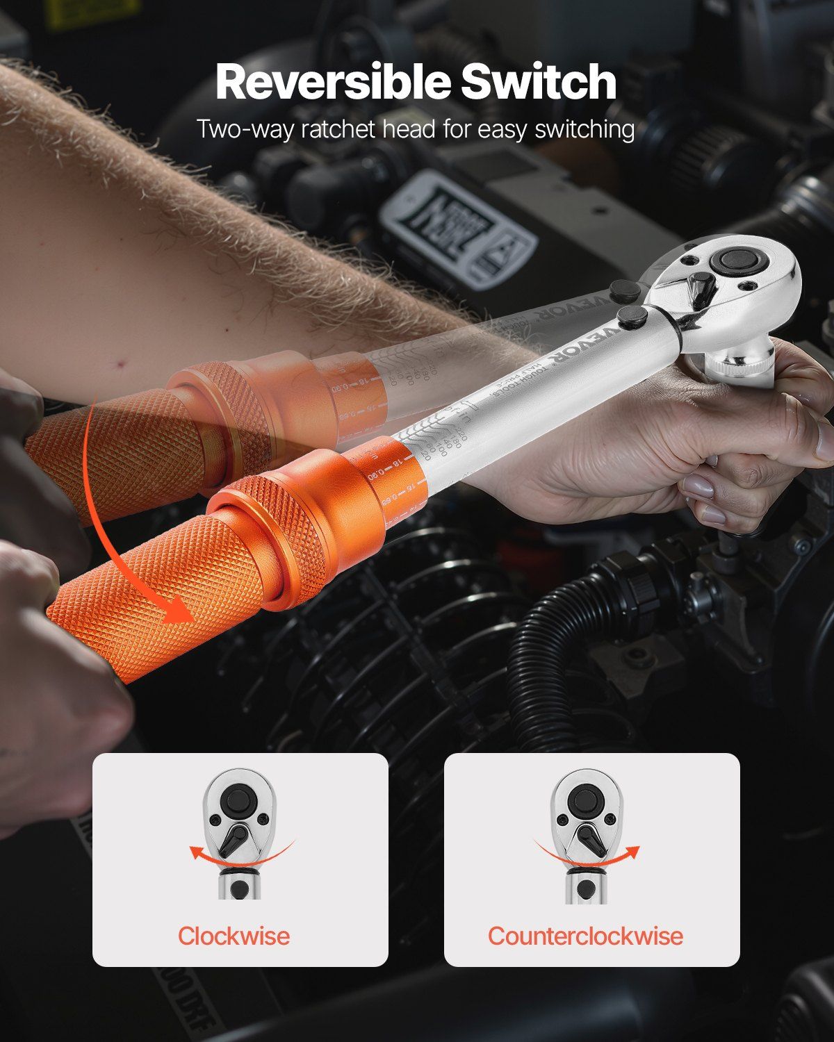 Click Torque Wrench Set, 1/4Inch Drive, 20-240 lbf-in / 2.3-27.1N.m, Dual-direction and Dual Range Scales, 72-Tooth, ±3% High Precision, with Bits, Sockets, Adapters, Extension Bar, Orange - Image 6