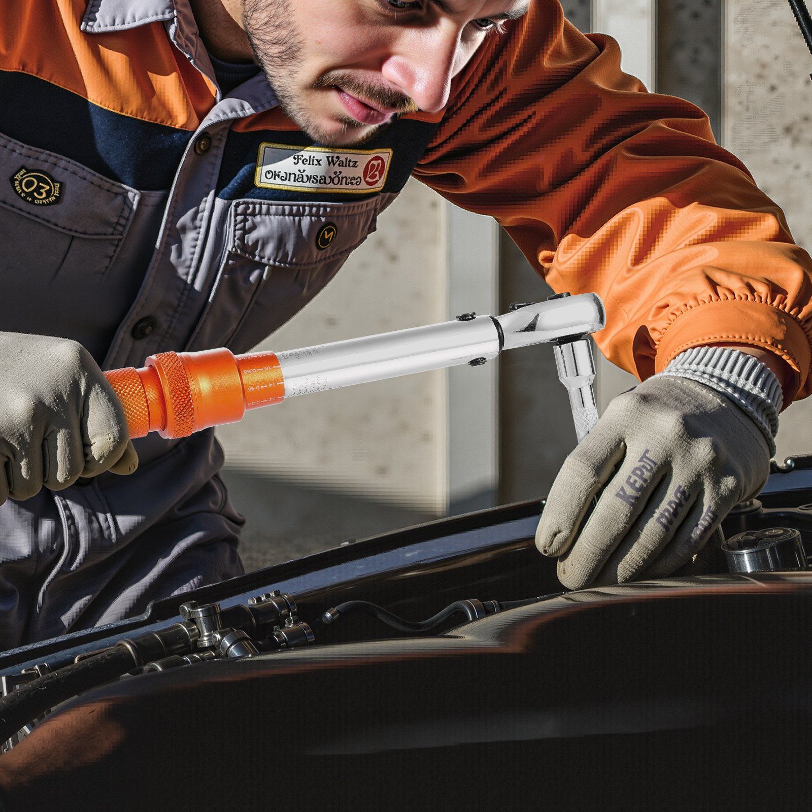 Click Torque Wrench Set, 1/4Inch Drive, 20-240 lbf-in / 2.3-27.1N.m, Dual-direction and Dual Range Scales, 72-Tooth, ±3% High Precision, with Bits, Sockets, Adapters, Extension Bar, Orange - Image 8