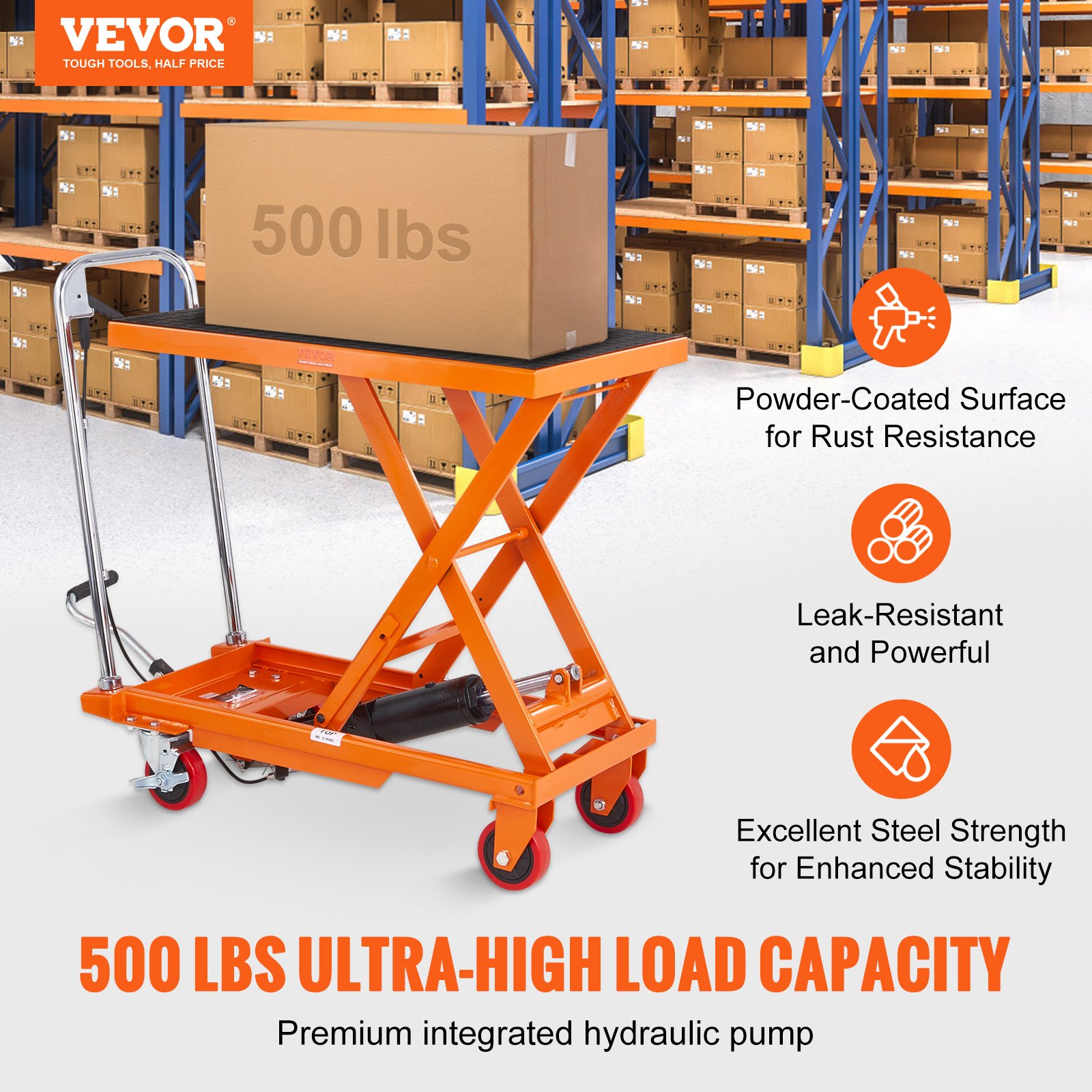 Hydraulic Lift Table Cart, 500lbs Capacity 28.5