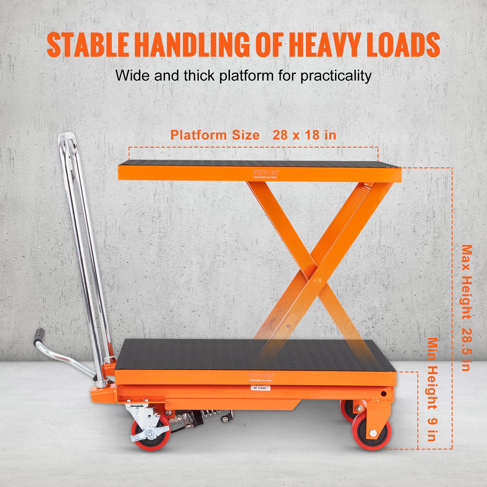 Hydraulic Lift Table Cart, 500lbs Capacity 28.5