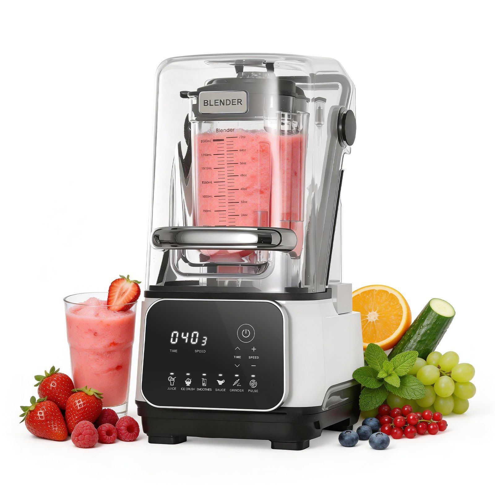 Blender, 2L Professional Countertop Blenders with Shield, 2200W 26000RPM Kitchen Food Processor Combo, Self-Cleaning, Speed Adjustable, 6 Preset Menu for Smoothies, Ice Crushing, Puree, White - Image 1