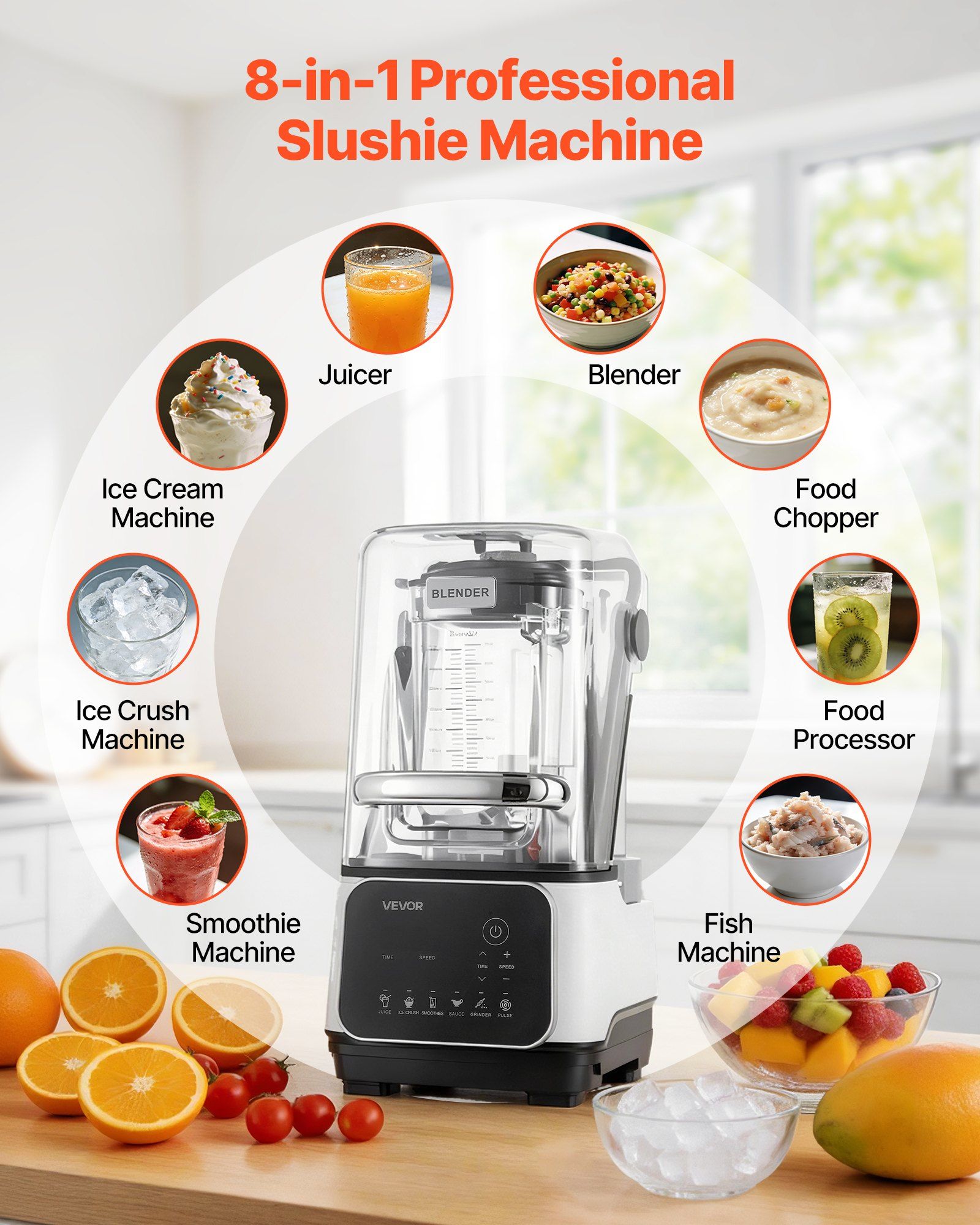 Blender, 2L Professional Countertop Blenders with Shield, 2200W 26000RPM Kitchen Food Processor Combo, Self-Cleaning, Speed Adjustable, 6 Preset Menu for Smoothies, Ice Crushing, Puree, White - Image 3