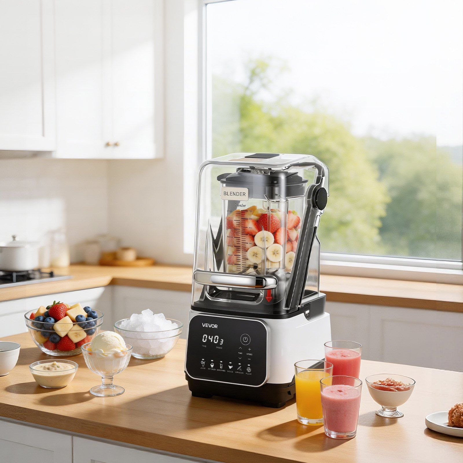 Blender, 2L Professional Countertop Blenders with Shield, 2200W 26000RPM Kitchen Food Processor Combo, Self-Cleaning, Speed Adjustable, 6 Preset Menu for Smoothies, Ice Crushing, Puree, White - Image 8