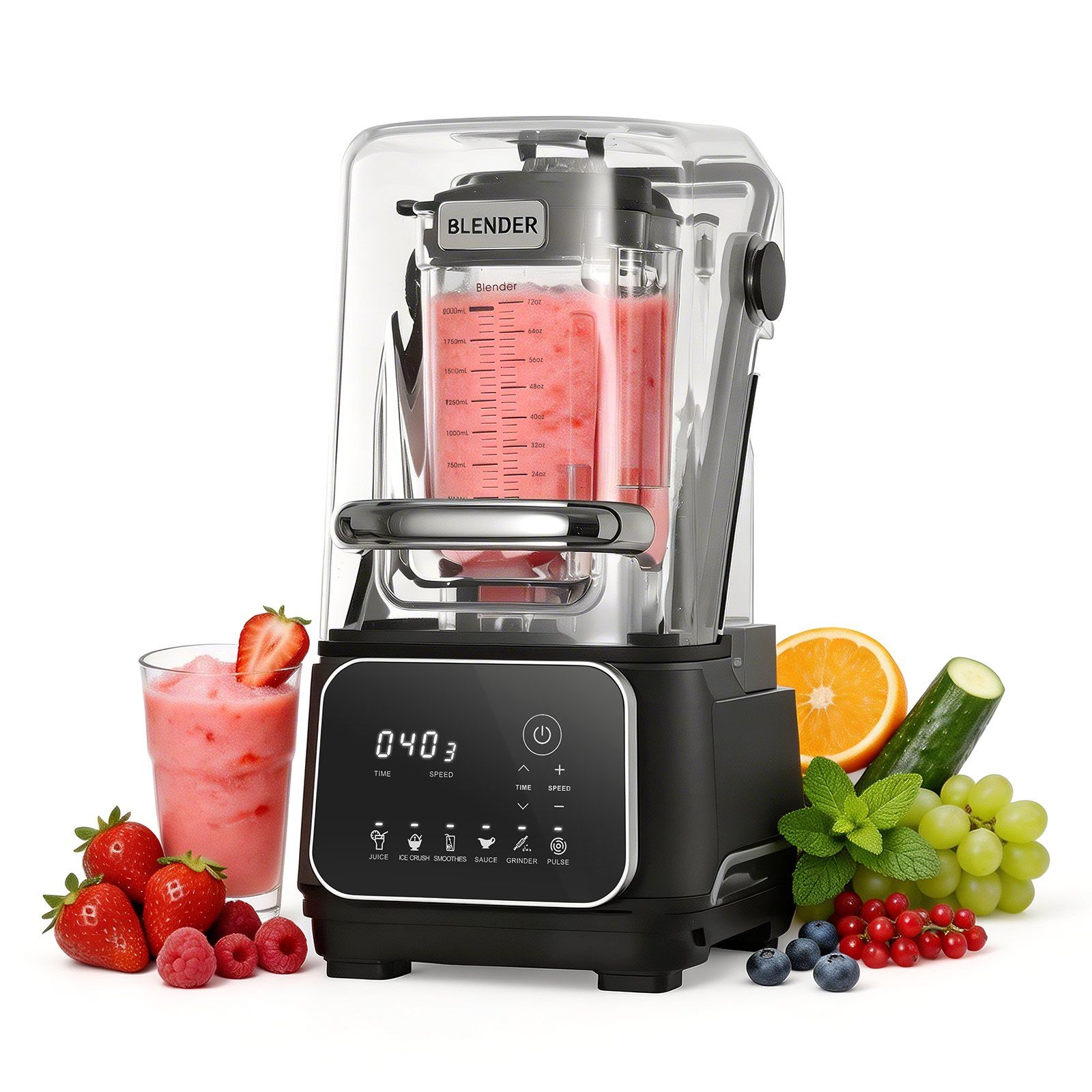 Blender, 2L Professional Countertop Blenders with Shield, 2200W 26000RPM Kitchen Food Processor Combo, Self-Cleaning, Speed Adjustable, 6 Preset Menu for Smoothies, Ice Crushing, Puree, Black - Image 1