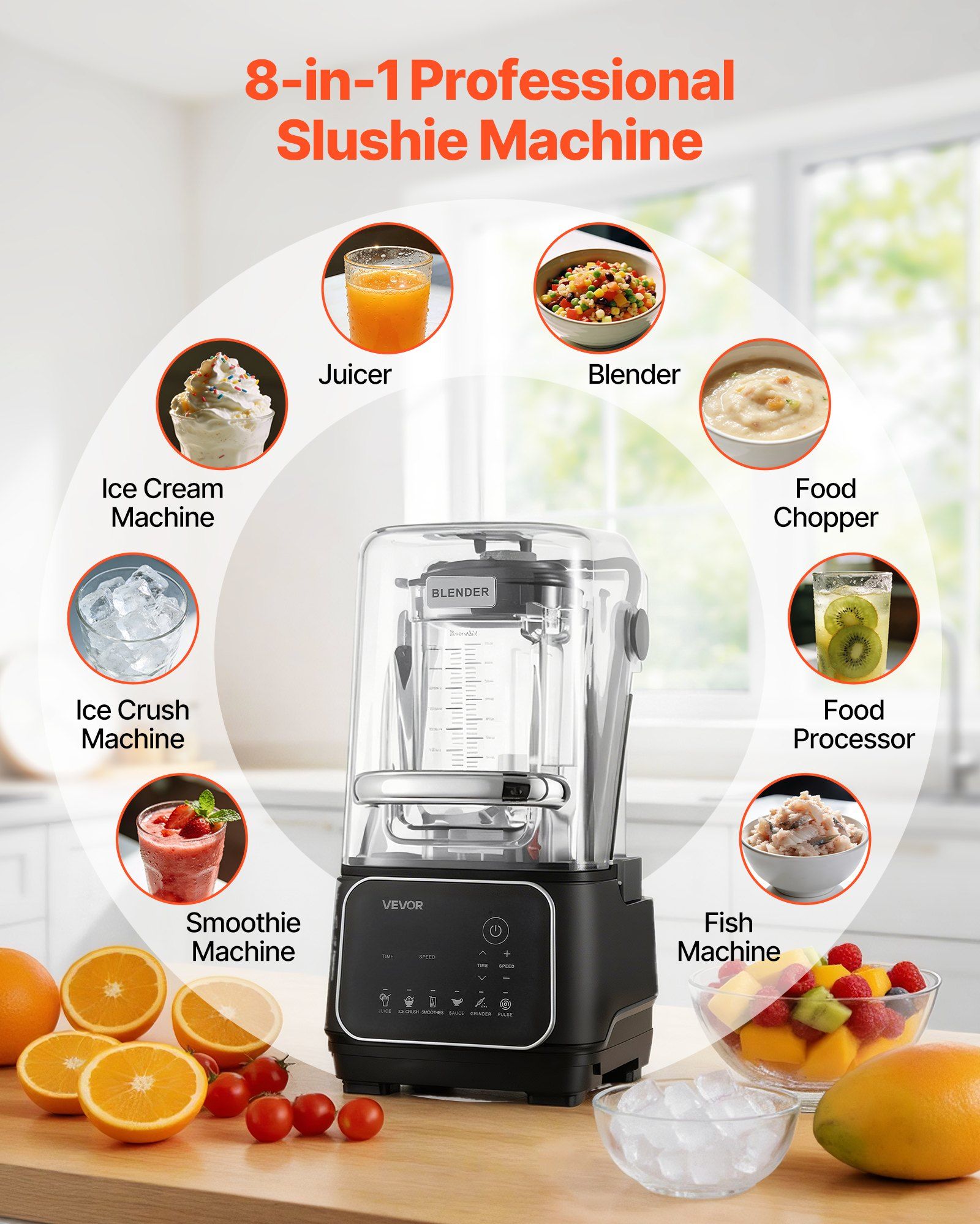 Blender, 2L Professional Countertop Blenders with Shield, 2200W 26000RPM Kitchen Food Processor Combo, Self-Cleaning, Speed Adjustable, 6 Preset Menu for Smoothies, Ice Crushing, Puree, Black - Image 3