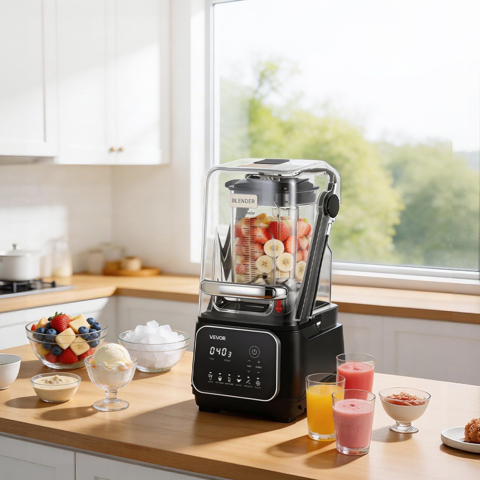 Blender, 2L Professional Countertop Blenders with Shield, 2200W 26000RPM Kitchen Food Processor Combo, Self-Cleaning, Speed Adjustable, 6 Preset Menu for Smoothies, Ice Crushing, Puree, Black - Image 8