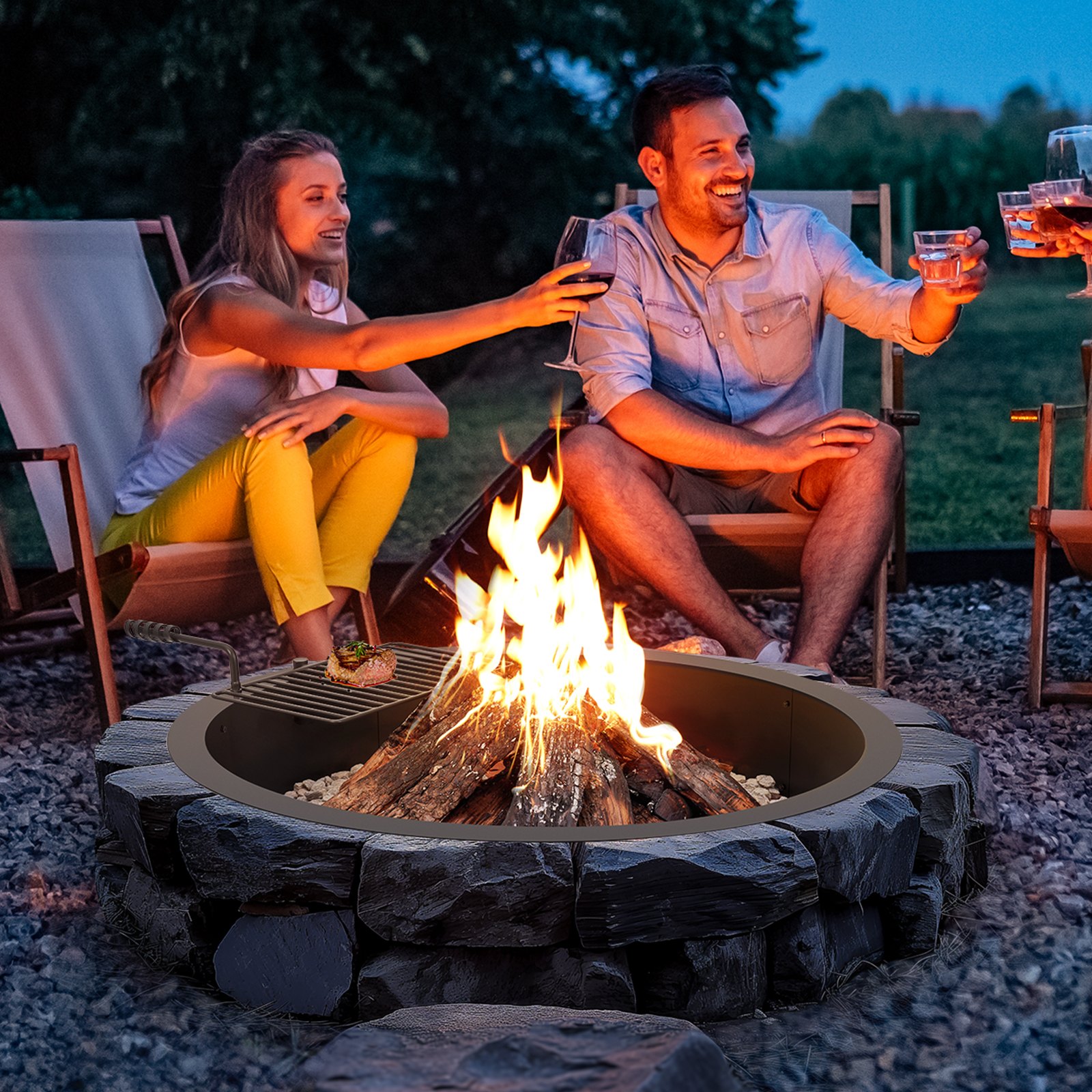 Fire Pit Ring, Fire Pit Insert with Barbecue Fire Ring, 40-In Outer/36-In Inner Diameter, 8.5in Height, Carbon Steel Liner DIY Campfire Ring above/In-Ground, for Outdoor Camping, Bonfires - Image 8