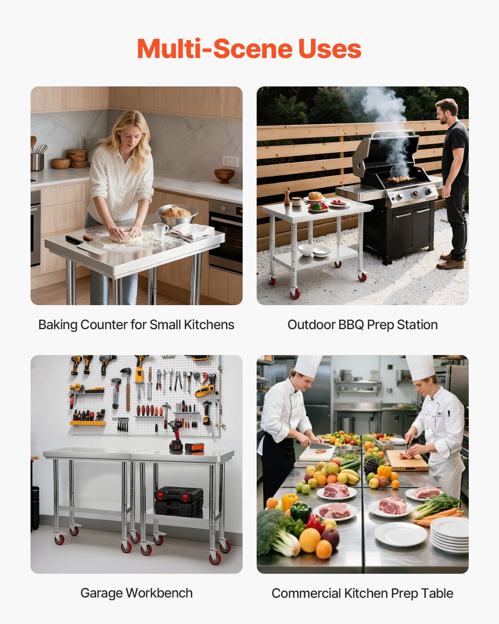 Stainless Steel Table, 60 x 76 cm Food Prep Worktable with Wheels, Kitchen Prep Table with Adjustable Undershelf Workstations for Commercial Kitchen, Restaurant, Hotel and Garage, Outdoor - Image 7