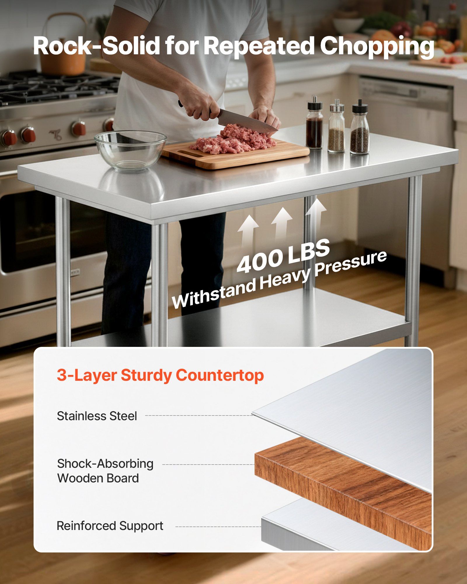 Stainless Steel Table, 60 x 90 cm Food Prep Worktable with Wheels, Kitchen Prep Table with Adjustable Undershelf Workstations for Commercial Kitchen, Restaurant, Hotel and Garage, Outdoor - Image 4