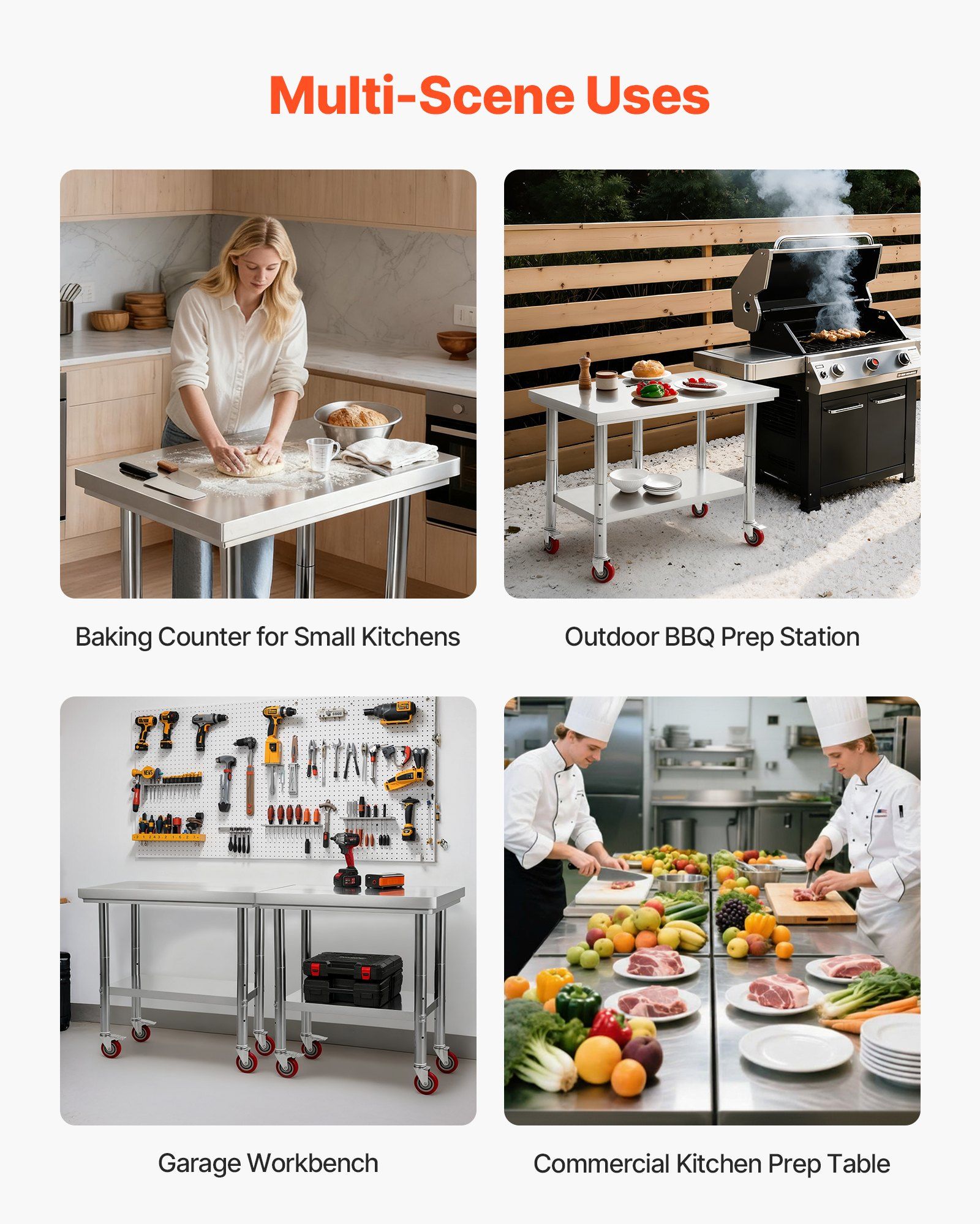 Stainless Steel Table, 60 x 90 cm Food Prep Worktable with Wheels, Kitchen Prep Table with Adjustable Undershelf Workstations for Commercial Kitchen, Restaurant, Hotel and Garage, Outdoor - Image 7