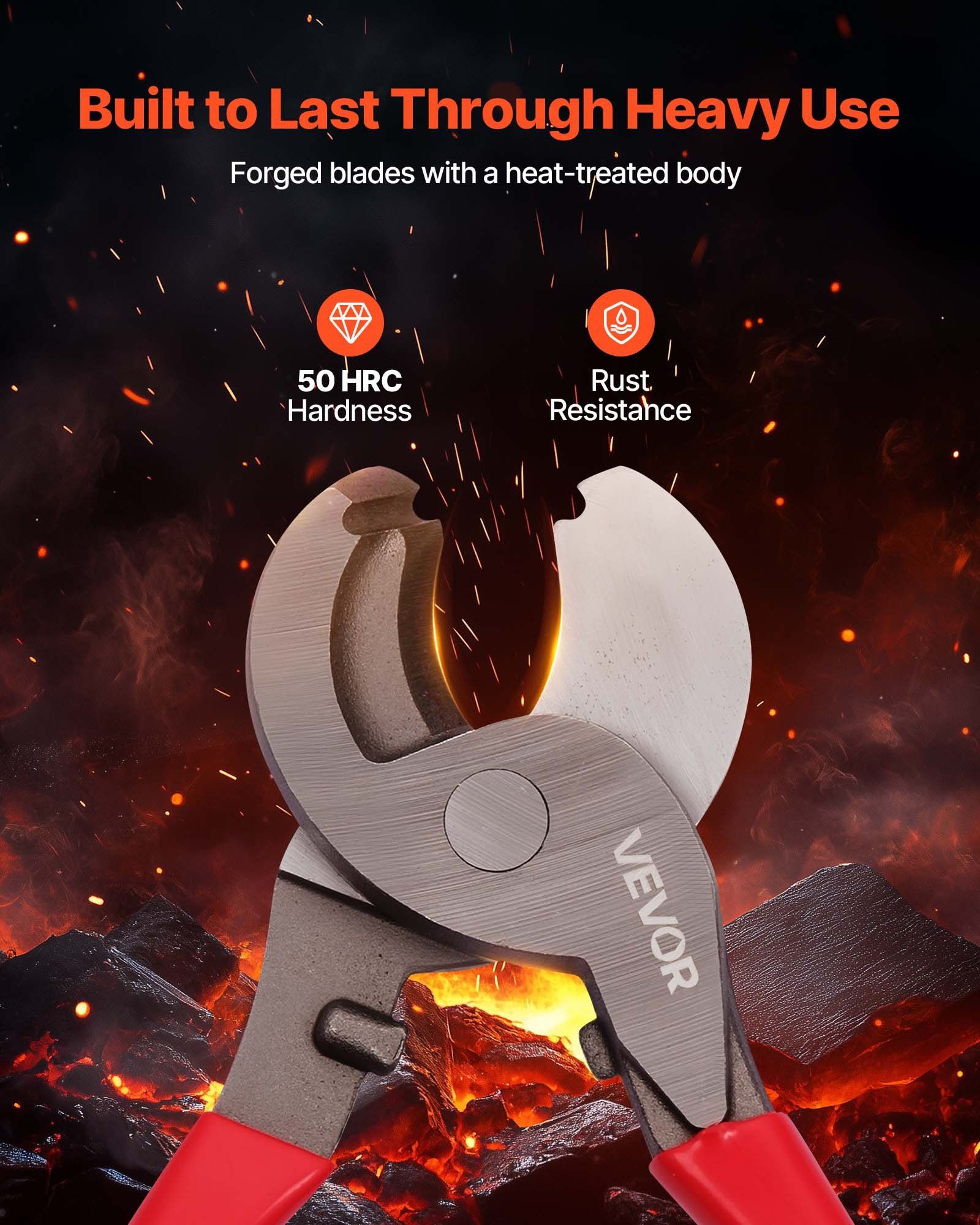 High Leverage Cable Cutter, 235 mm Compact, Forged Blades and PVC-Coated Handles, Heavy Duty Cable Cutting Pliers Tool for 4/0 AWG Aluminum, 2/0 AWG Soft Copper and 100-Pair 24AWG Comm Cable - Image 3