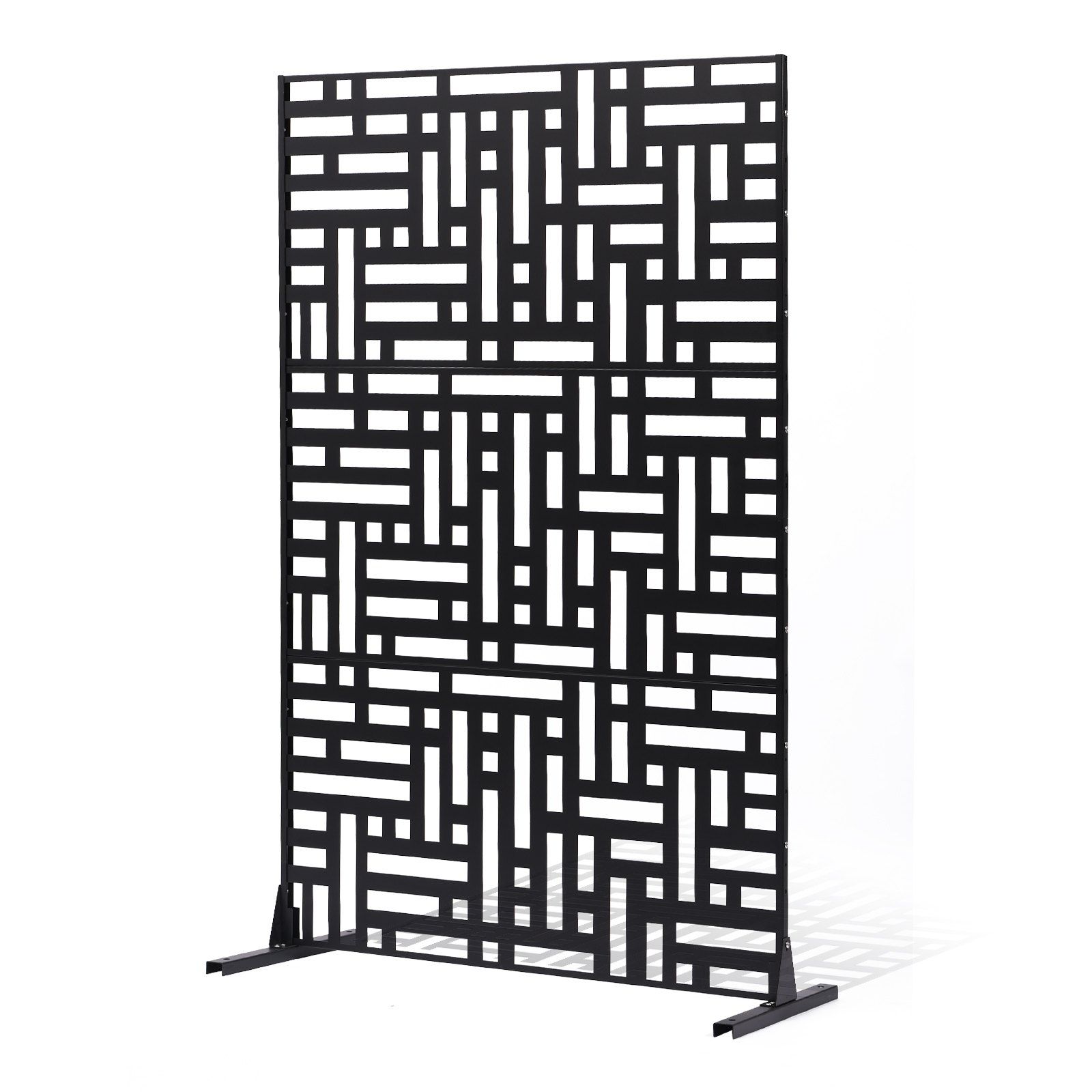 Metal Privacy Screen, 120 x 193cm, Outdoor Privacy Screens 3-Panel, Freestanding Outdoor Divider with Stand, Decorative Garden Steel Privacy Fence for Balcony Patio Indoor Room Hot Tub Black - Image 1