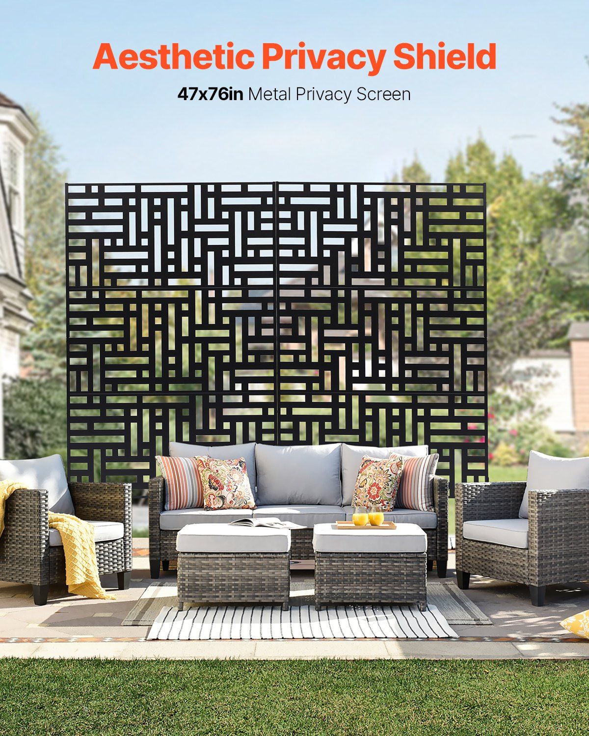 Metal Privacy Screen, 120 x 193cm, Outdoor Privacy Screens 3-Panel, Freestanding Outdoor Divider with Stand, Decorative Garden Steel Privacy Fence for Balcony Patio Indoor Room Hot Tub Black - Image 2