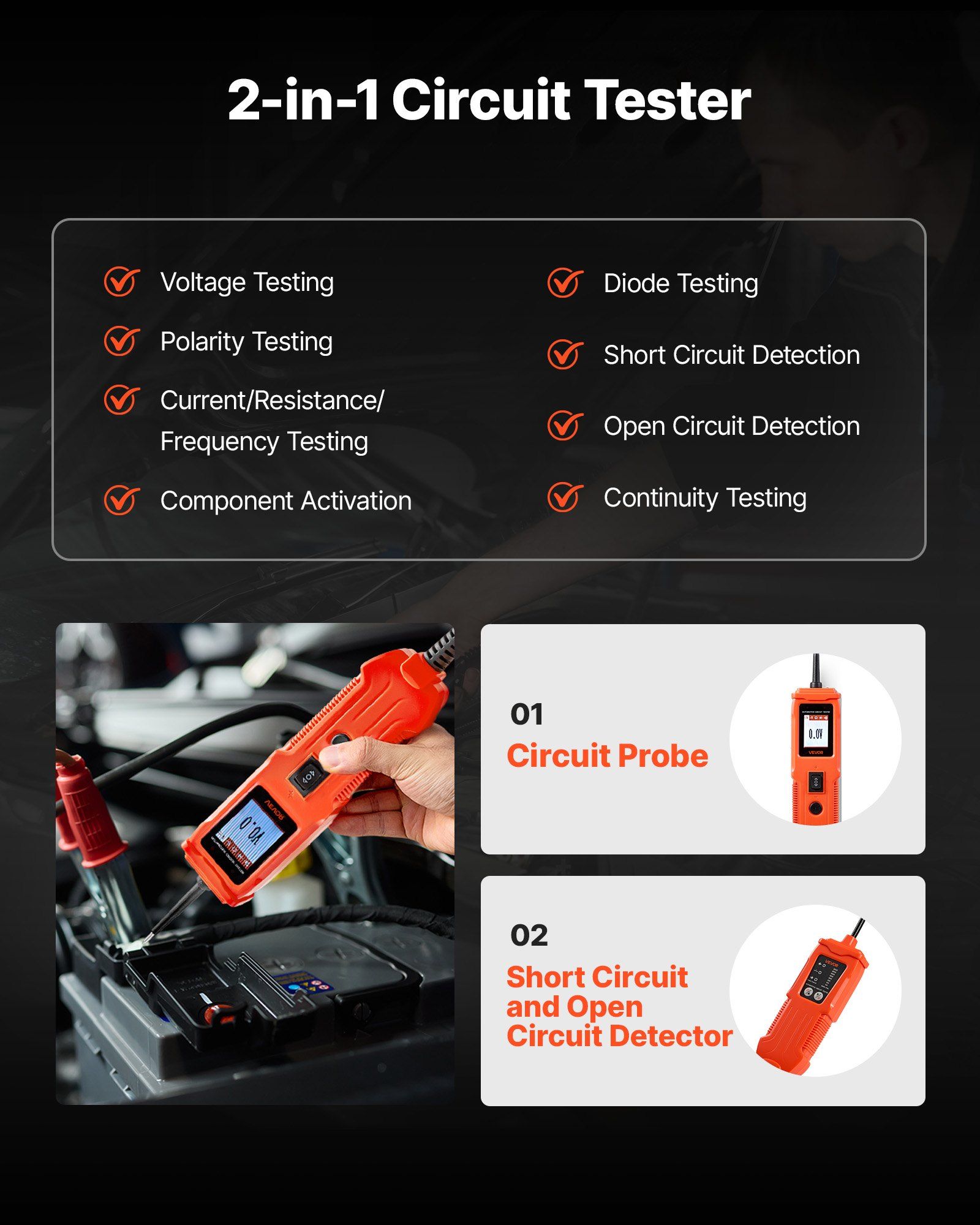Automotive Circuit Tester Kit, 8 - 35 DCV Power Circuit Probe Tester with TFT Color Display and Lighting, 2-in-1 Electrical Automotive Power Tester Probe with 19.7 ft / 6 m Extension Cable - Image 2