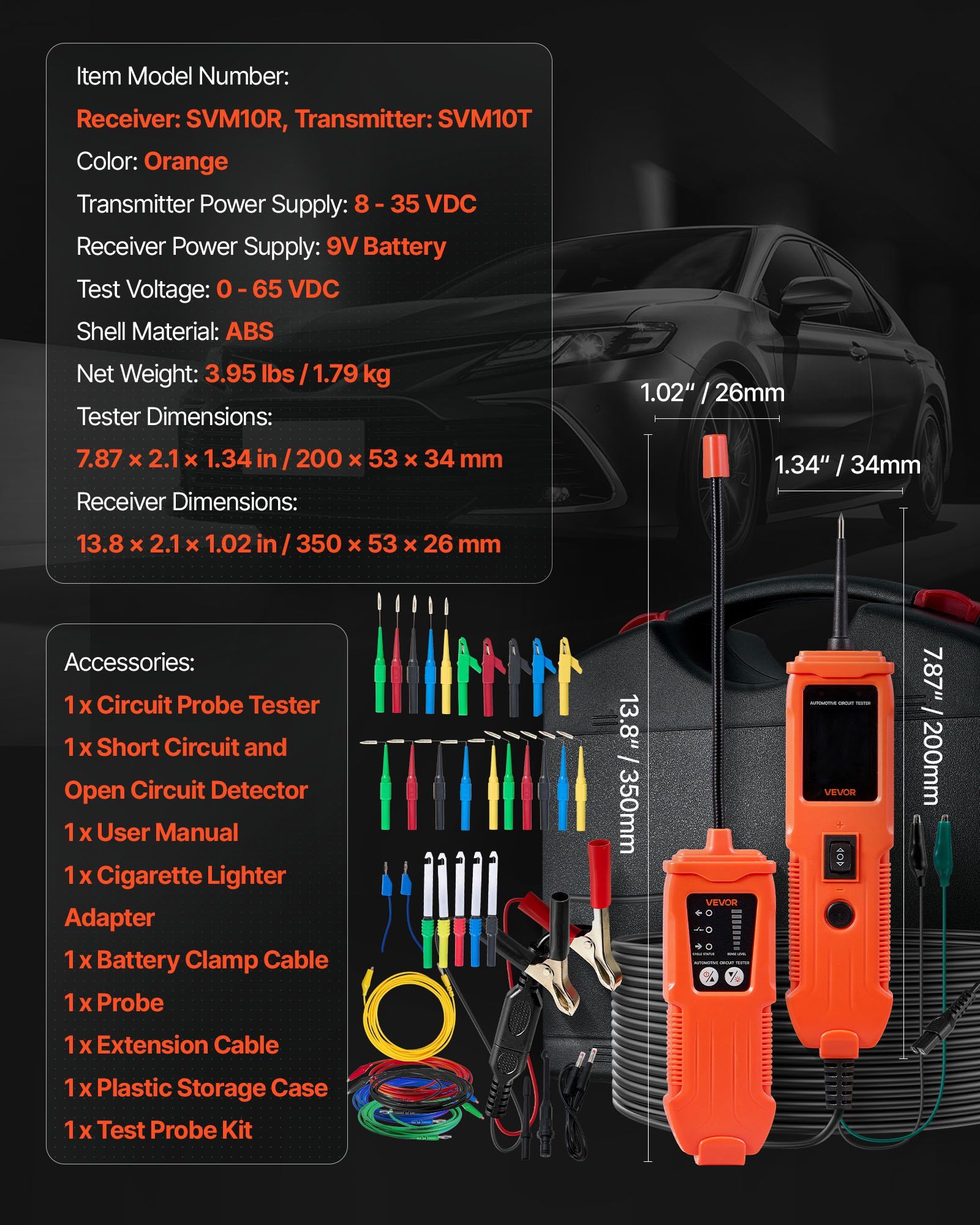 Automotive Circuit Tester Kit, 8 - 35 DCV Power Circuit Probe Tester with TFT Color Display and Lighting, 2-in-1 Electrical Automotive Power Tester Probe with 19.7 ft / 6 m Extension Cable - Image 7