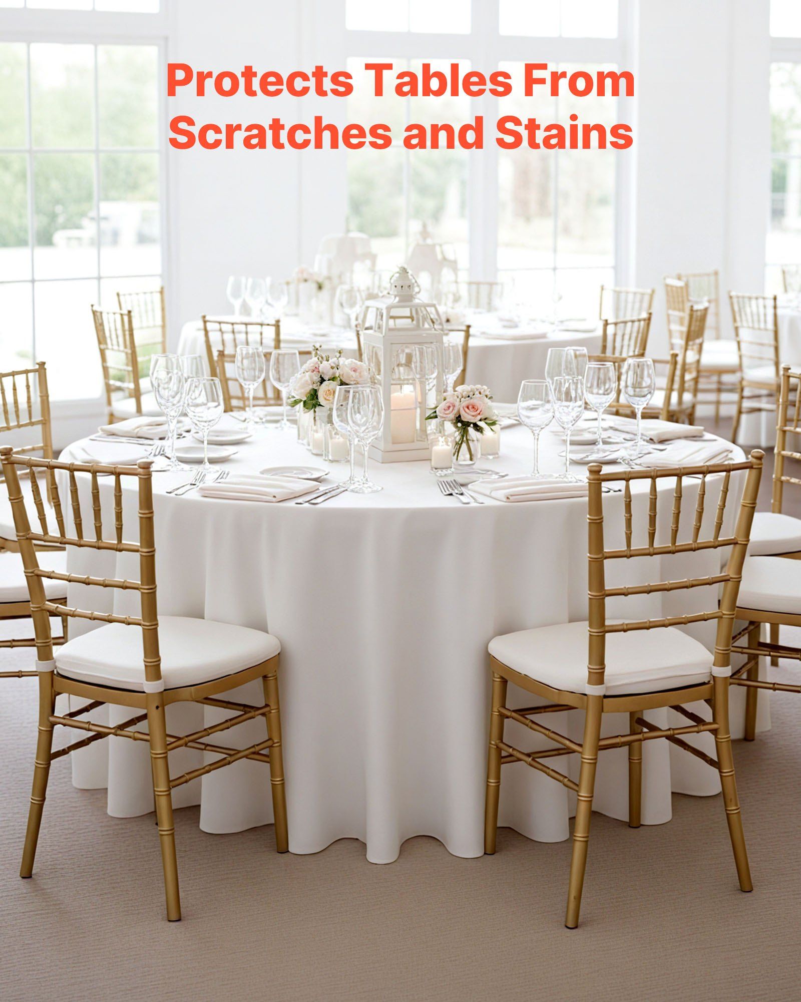 White Round Tablecloths 2 Pack, 120 Inches in Diameter, Stain- & Wrinkle- Resistant, Machine Washable Table Clothes, Polyester Fabric Table Covers for Wedding, Party, Banquet, Formal Events - Image 2