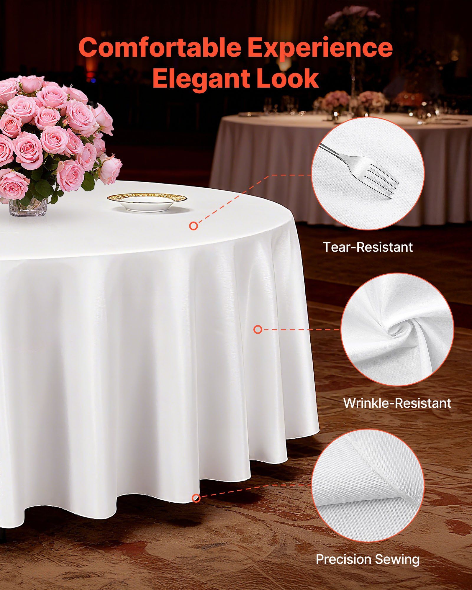 White Round Tablecloths 2 Pack, 120 Inches in Diameter, Stain- & Wrinkle- Resistant, Machine Washable Table Clothes, Polyester Fabric Table Covers for Wedding, Party, Banquet, Formal Events - Image 3