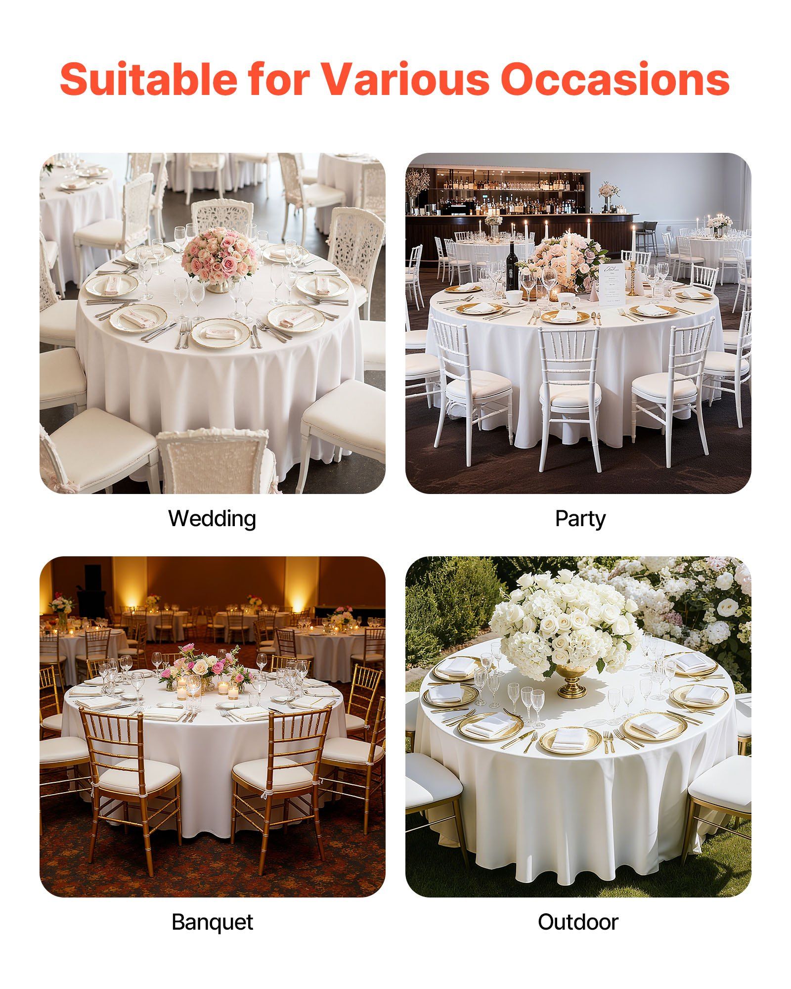 White Round Tablecloths 2 Pack, 120 Inches in Diameter, Stain- & Wrinkle- Resistant, Machine Washable Table Clothes, Polyester Fabric Table Covers for Wedding, Party, Banquet, Formal Events - Image 7