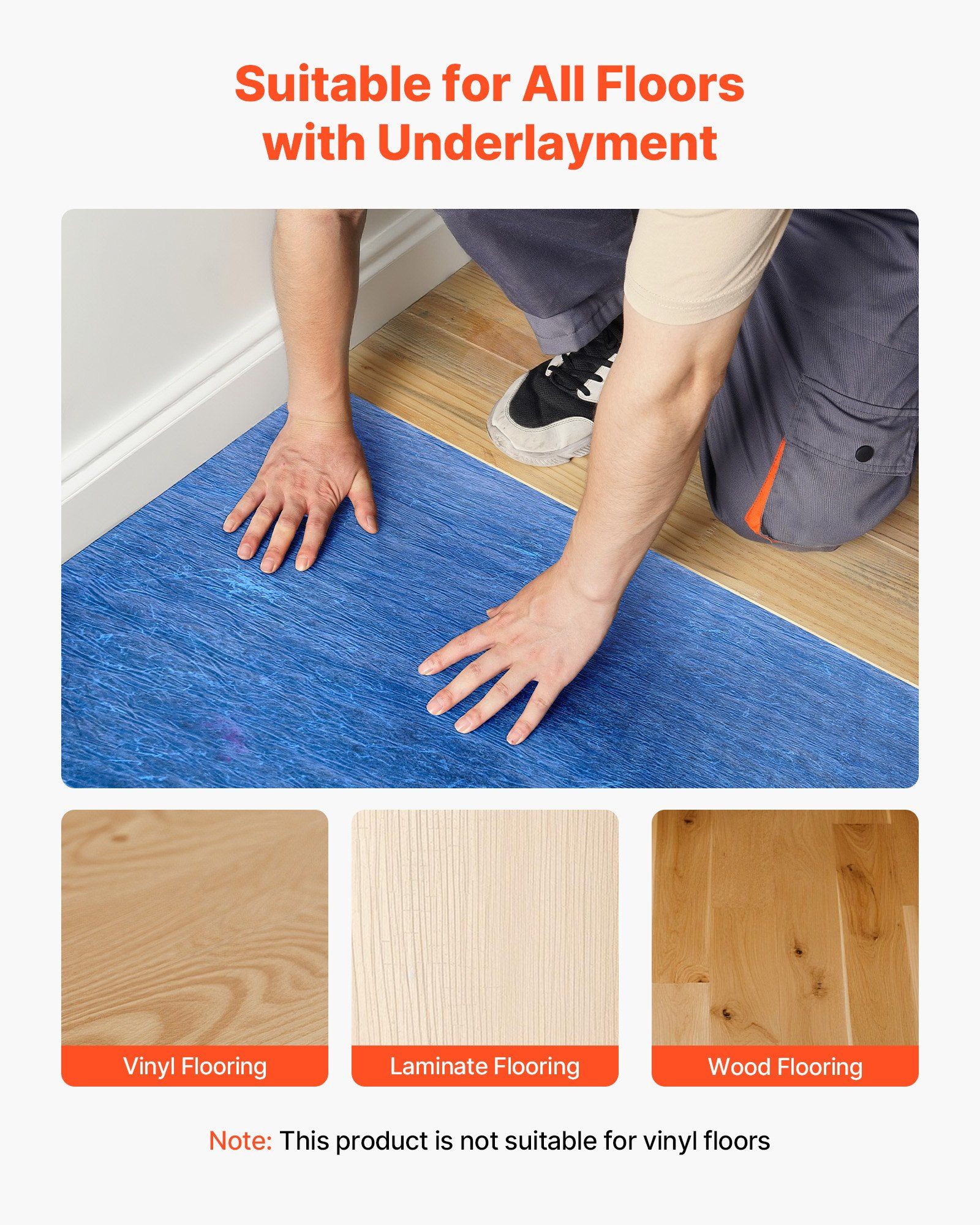Floor Underlayment 37.2 m², 3mm Laminate Flooring Padding with Attached Vapor Barrier, Heavy Duty Fiber+PE Film, Soundproofing & Noise Reduction for Vinyl & Wood Floors(2 Rolls x 18.6 m²) - Image 6