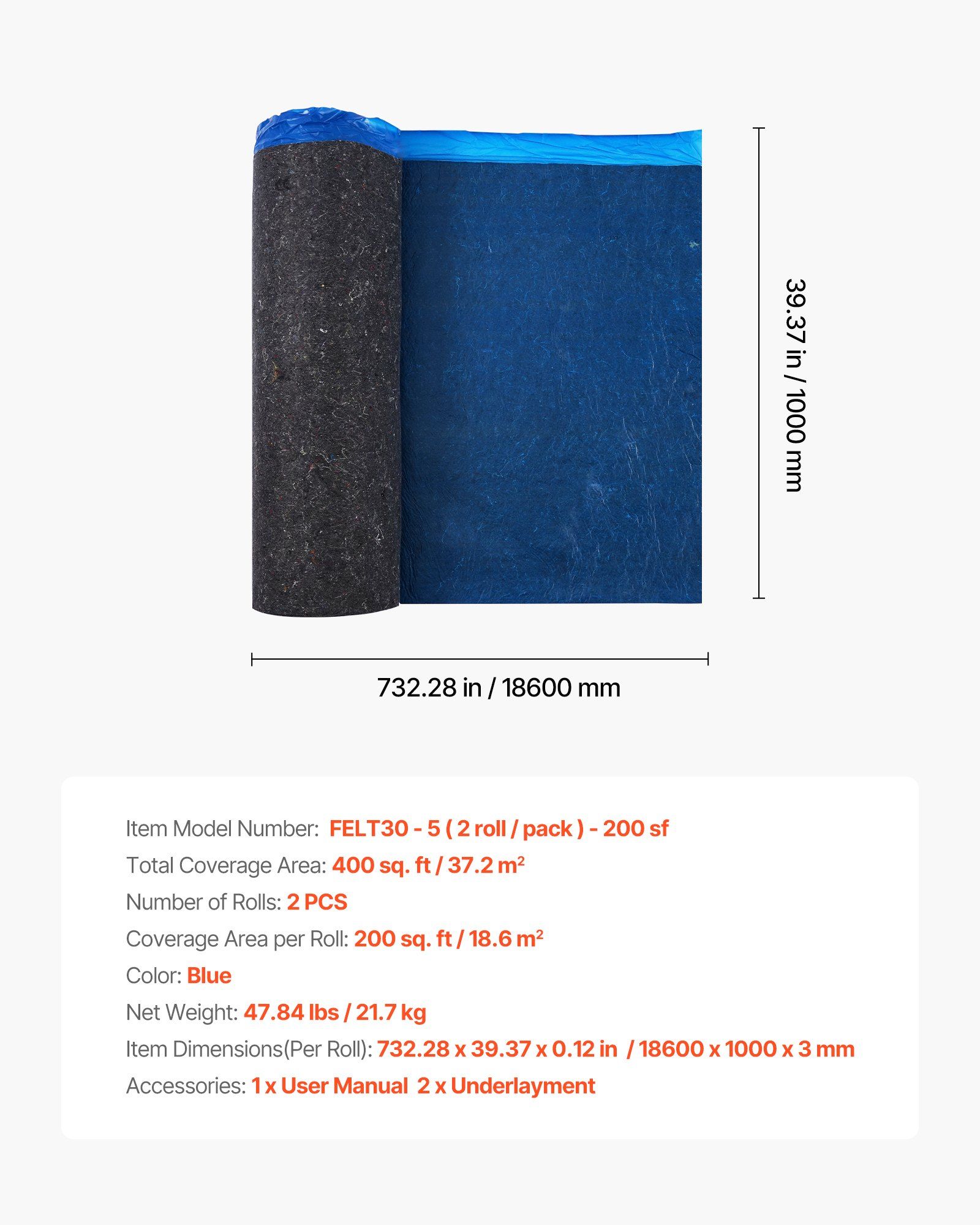 Floor Underlayment 37.2 m², 3mm Laminate Flooring Padding with Attached Vapor Barrier, Heavy Duty Fiber+PE Film, Soundproofing & Noise Reduction for Vinyl & Wood Floors(2 Rolls x 18.6 m²) - Image 7