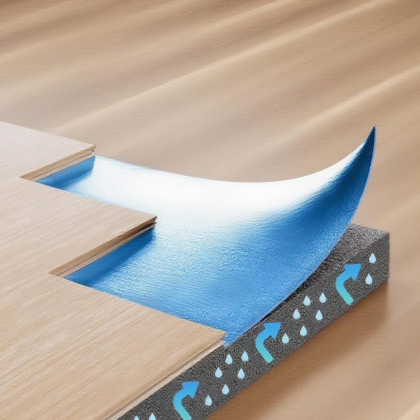 Floor Underlayment 37.2 m², 3mm Laminate Flooring Padding with Attached Vapor Barrier, Heavy Duty Fiber+PE Film, Soundproofing & Noise Reduction for Vinyl & Wood Floors(2 Rolls x 18.6 m²) - Image 8