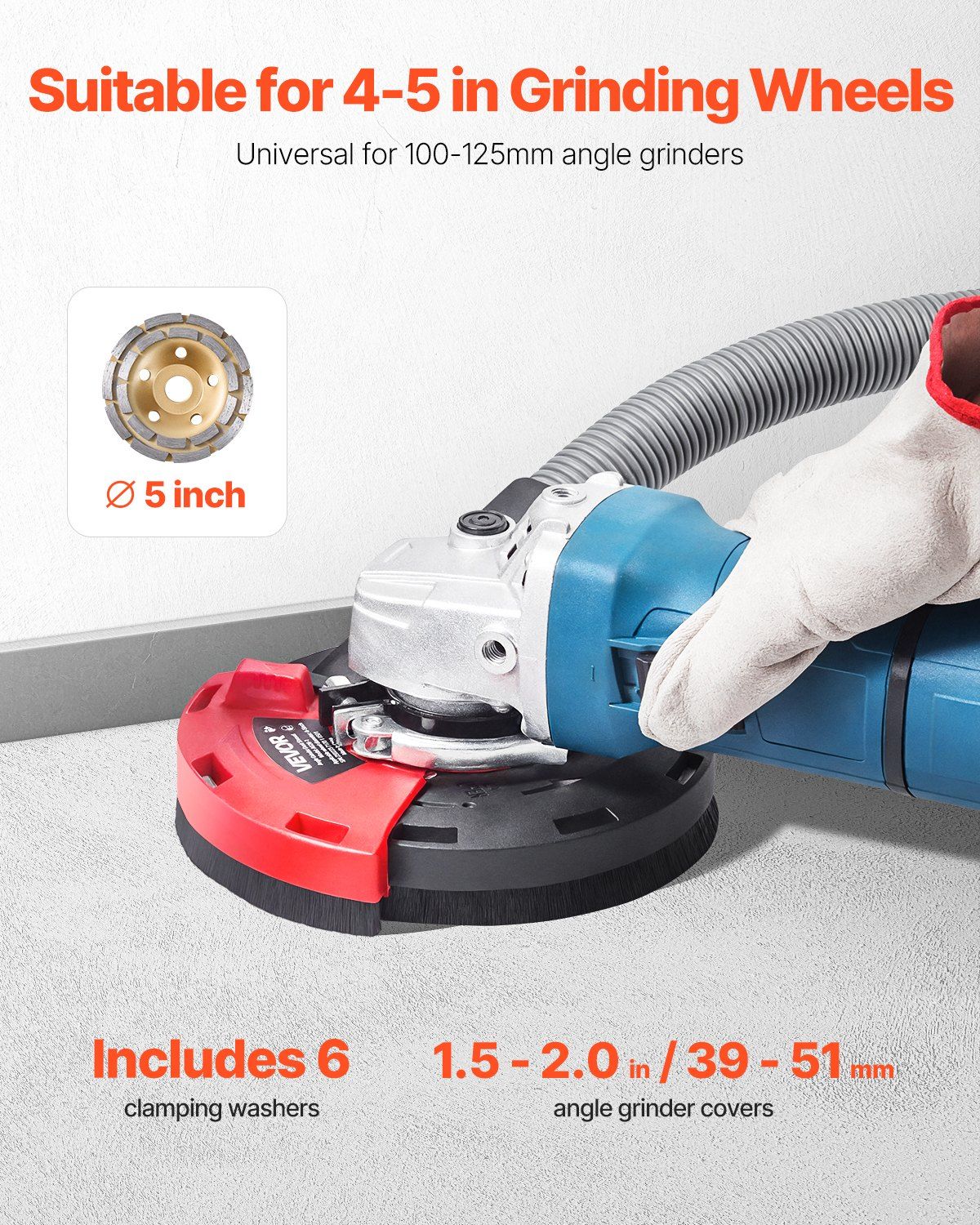 Grinding Dust Shroud for Angle Grinder, Universal 100-125mm, Surface Grinder Dust Shroud with 6 Clamping Washers & 125 mm Diamond Grinding Cup Wheel, Connect to Vacuum Cleaner, for Wood Concrete - Image 2
