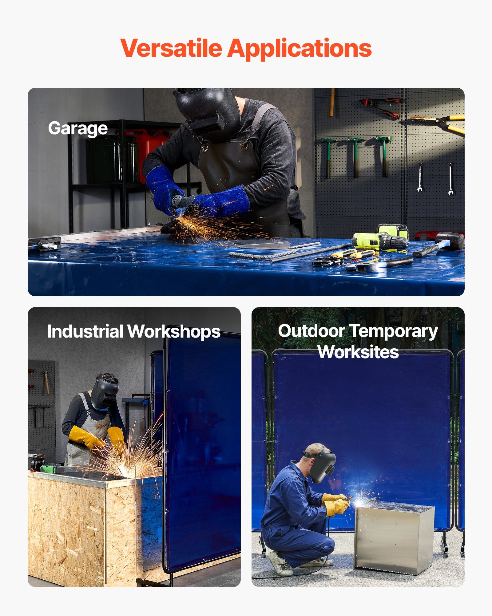 Welding Screen with Frame, 1.74 x 1.74 m Welding Curtain Screen, Flame-Resistant Vinyl Protection Screens with Lockable Swivel Wheels & 6-Level UV Protection for Workshop/Industrial Use, Blue - Image 6